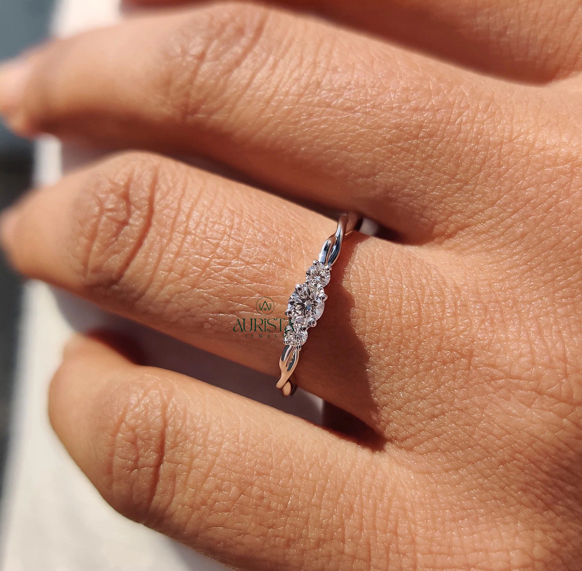 Round Diamond Twist Band Three Stone Ring