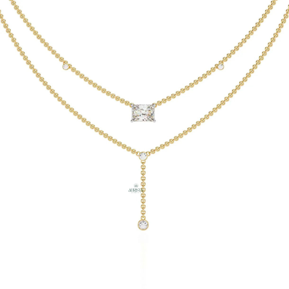 Gold Lab Grown Diamond Lariat Y Necklace Minimalist Layered Drop Dainty Chain Jewelry