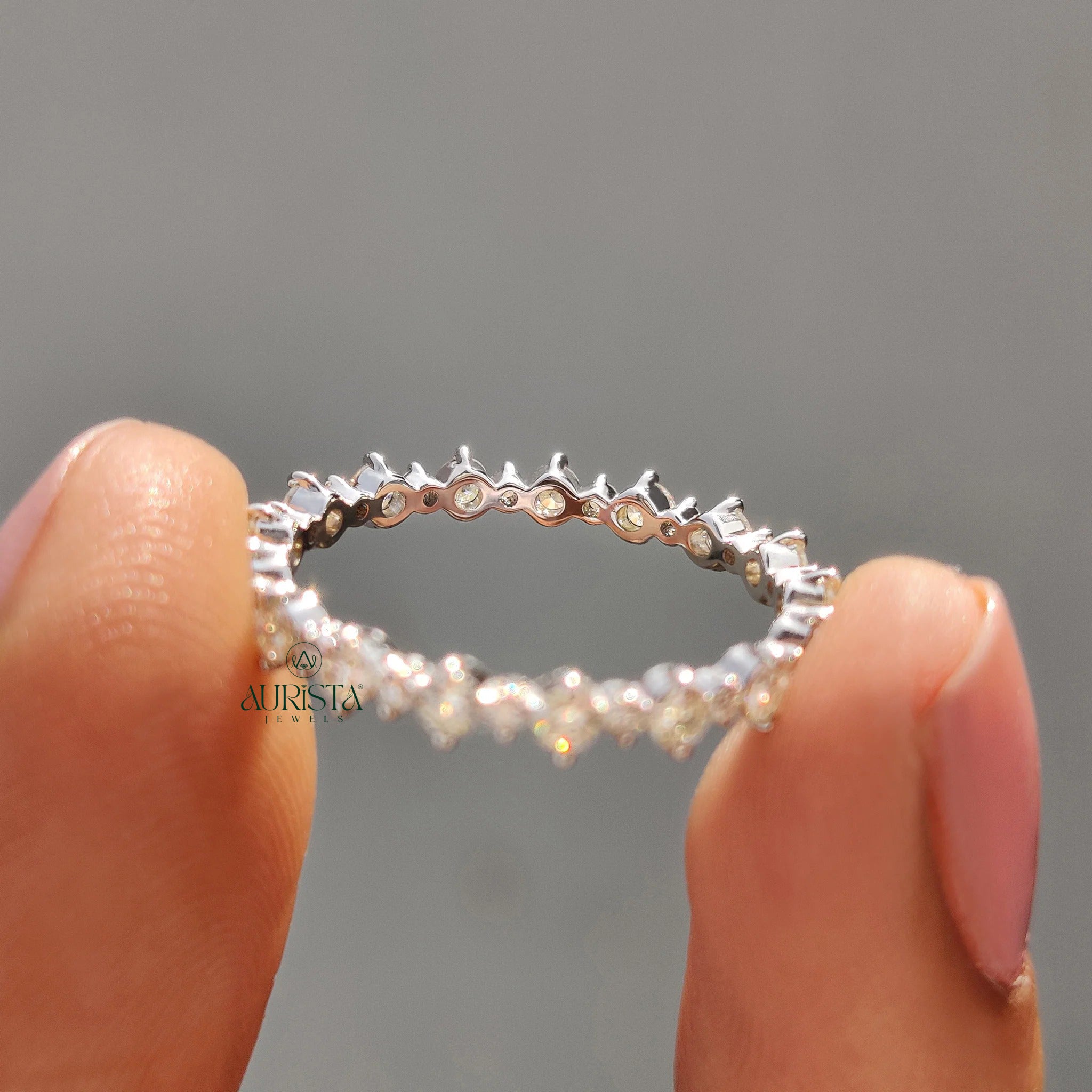 Round Cut Moissanite Diamond Eternity Band Minimalist Stackable Wedding Ring Band