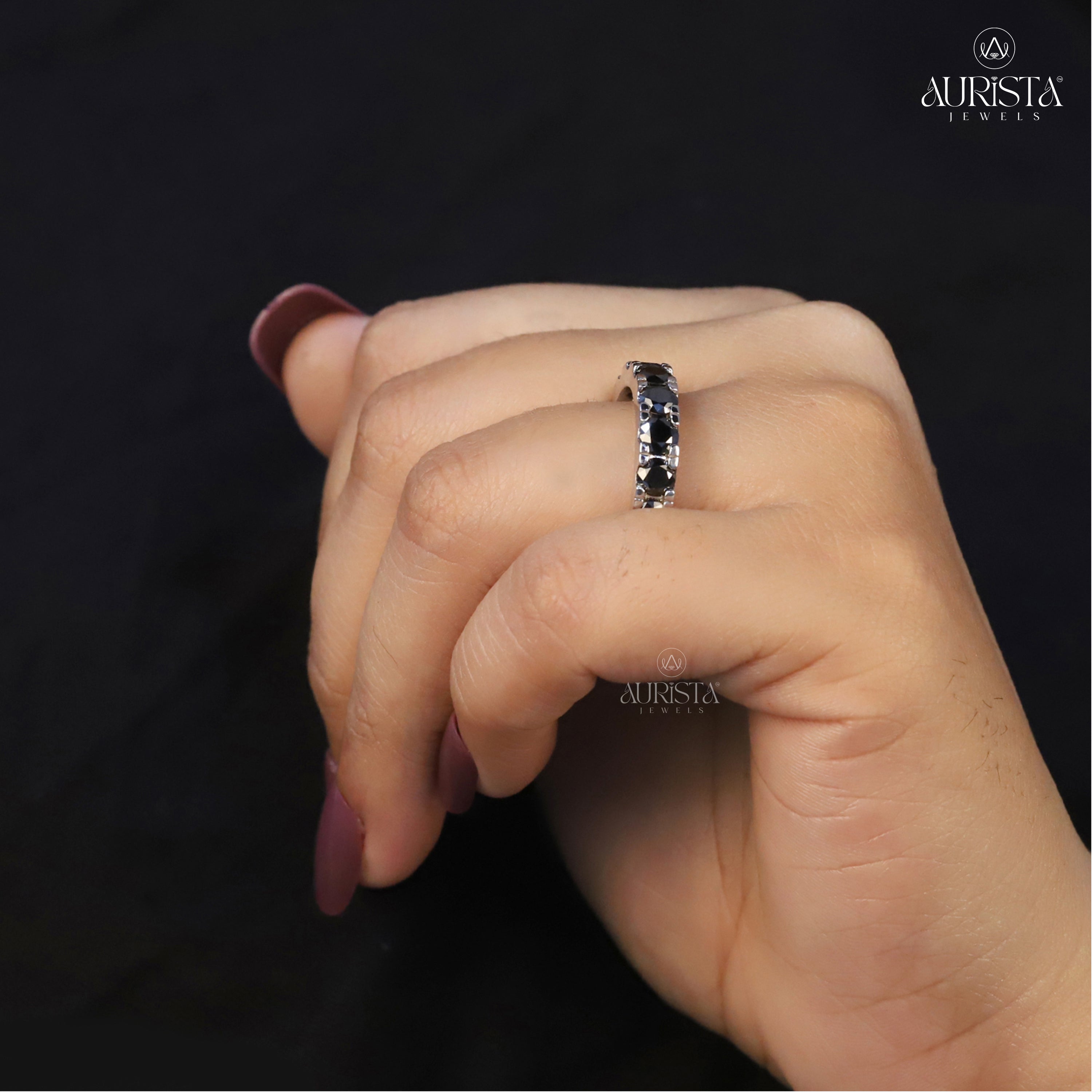 Ever After Shine- White Gold Band with Round Black Diamond