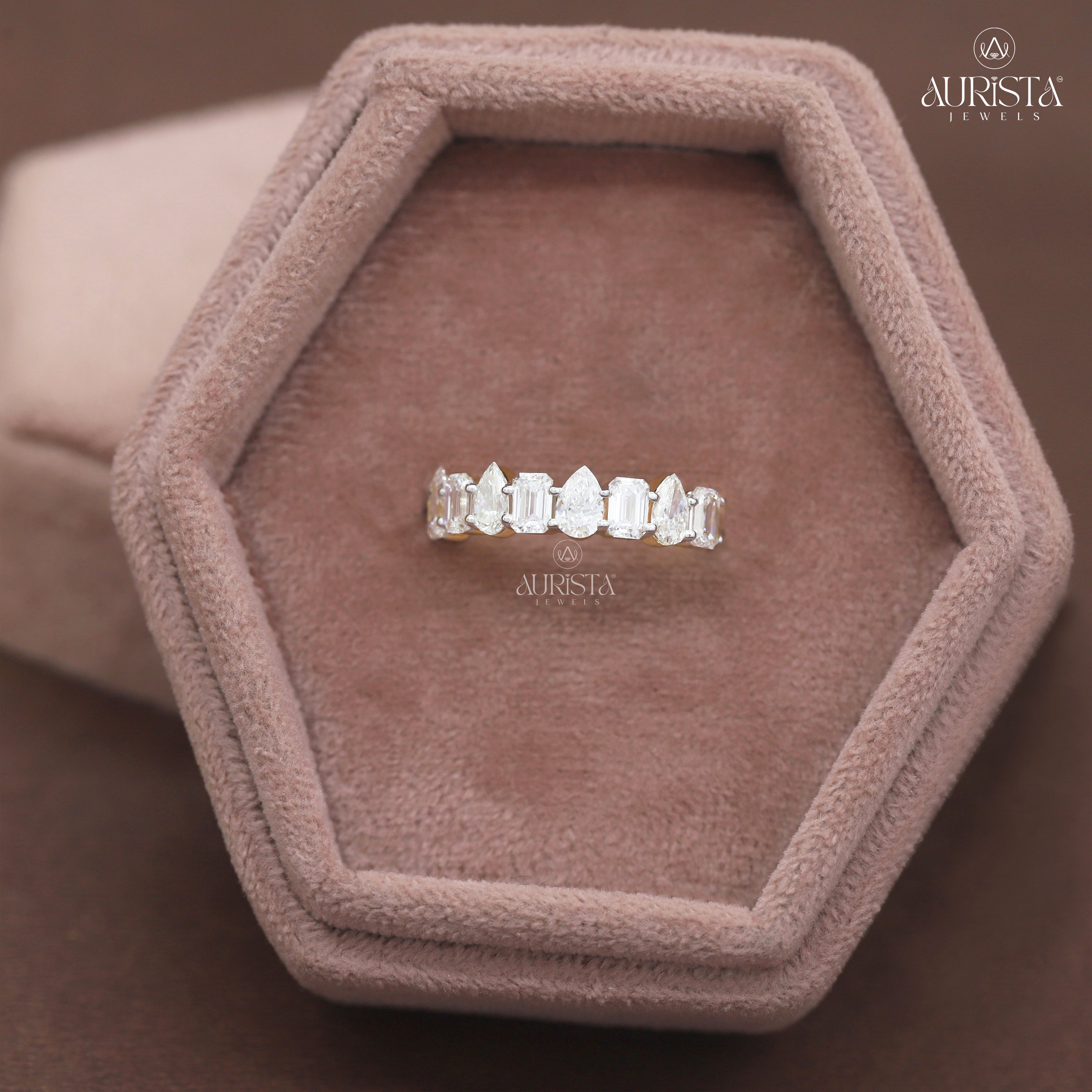 Wear Your Promise- Yellow Gold Band with Pear And Emerald Diamond