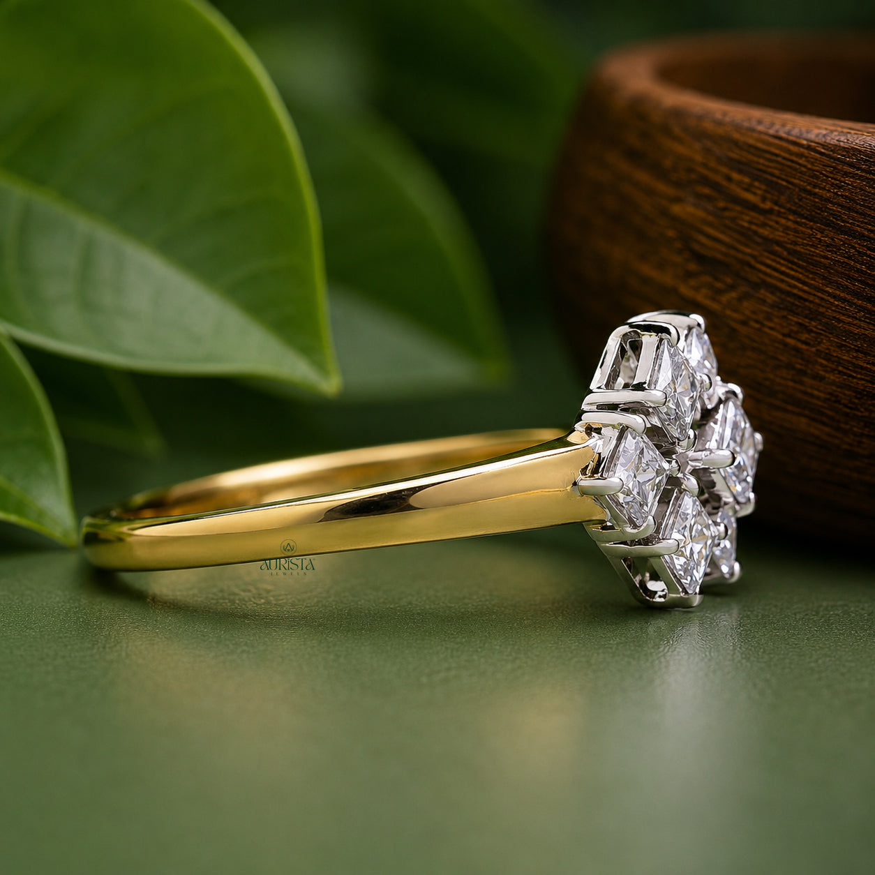 Princess Cut Lab Grown Diamond Cluster Ring, Unique Geometric Statement Wedding Band