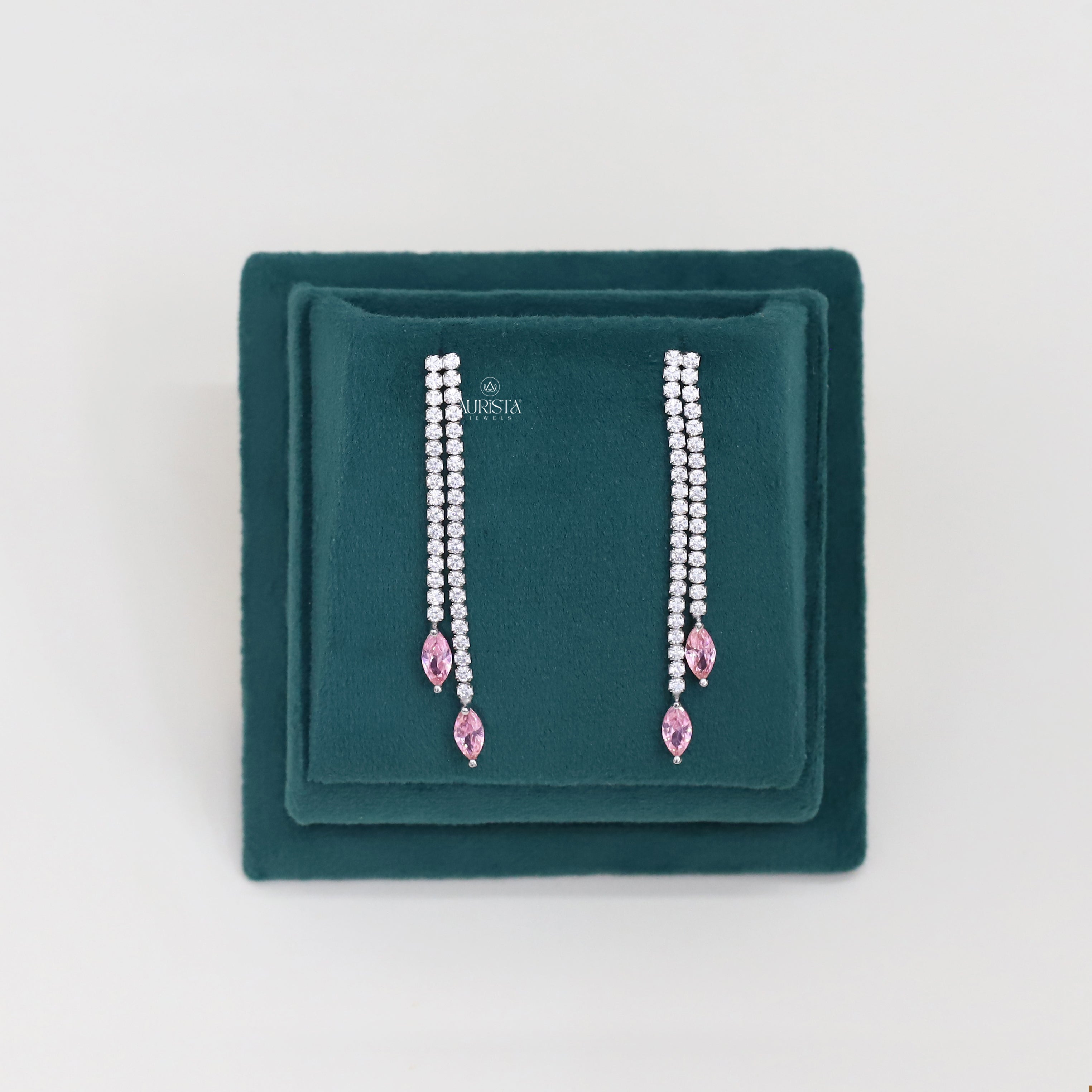Elegant Moissanite Necklace and Earring Set with Round and Pink Marquise Accents
