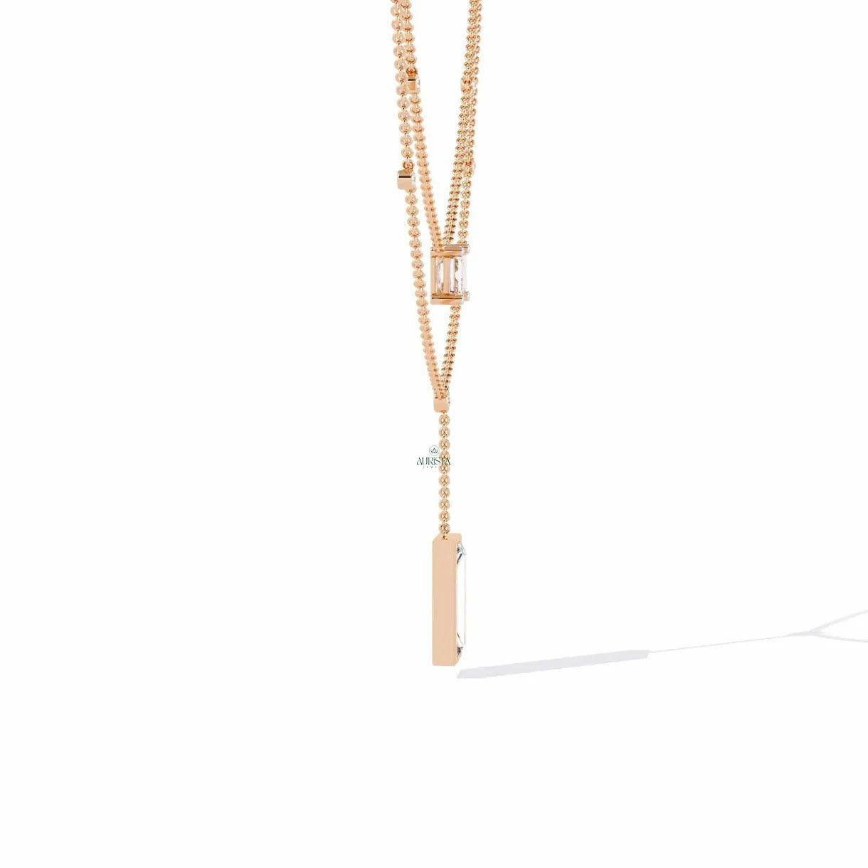 Gold Lab Grown Diamond Lariat Y Necklace Minimalist Layered Drop Dainty Chain Jewelry