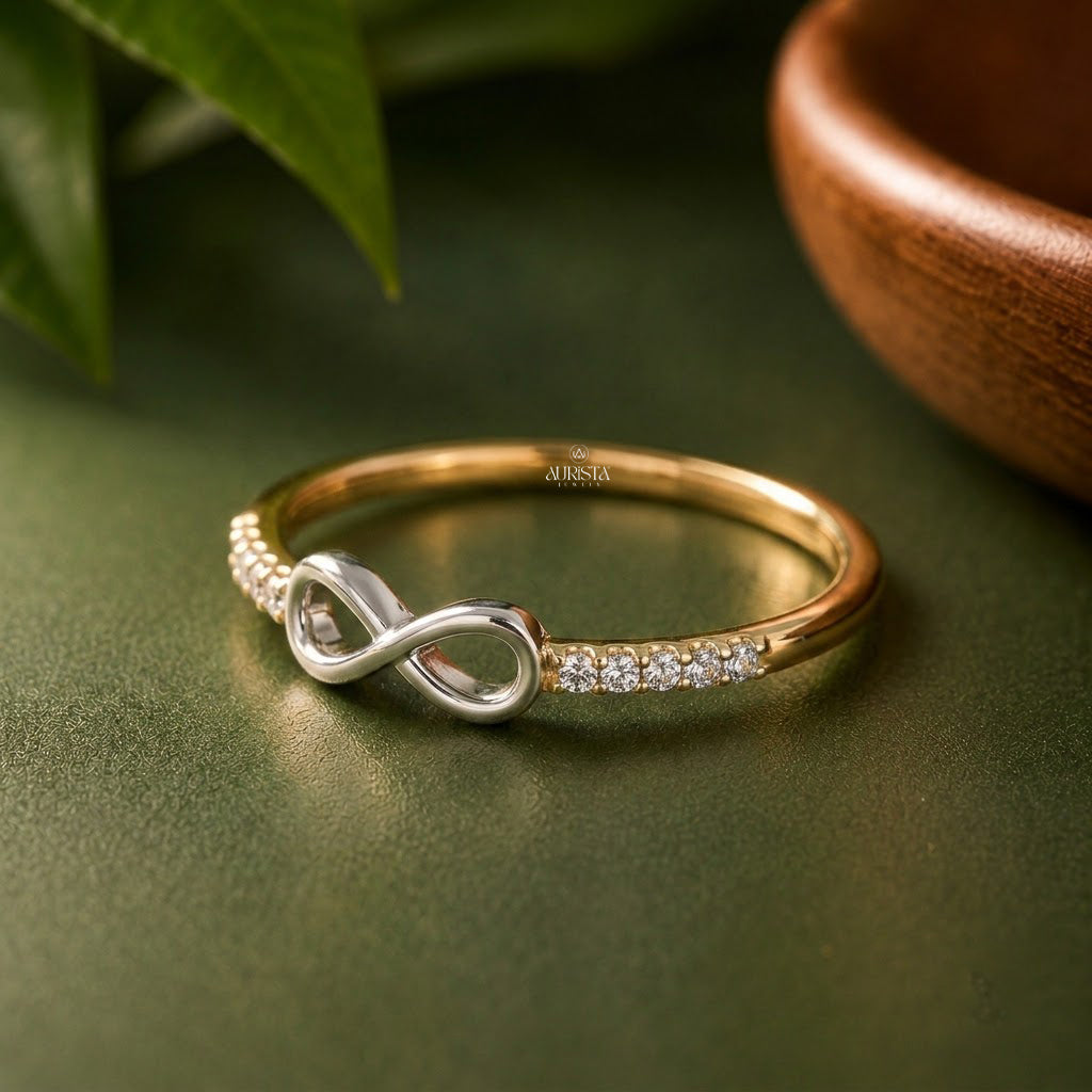 Lab Grown Diamond Gold Infinity Band Ring Dainty Stacking Ring Romantic Jewelry