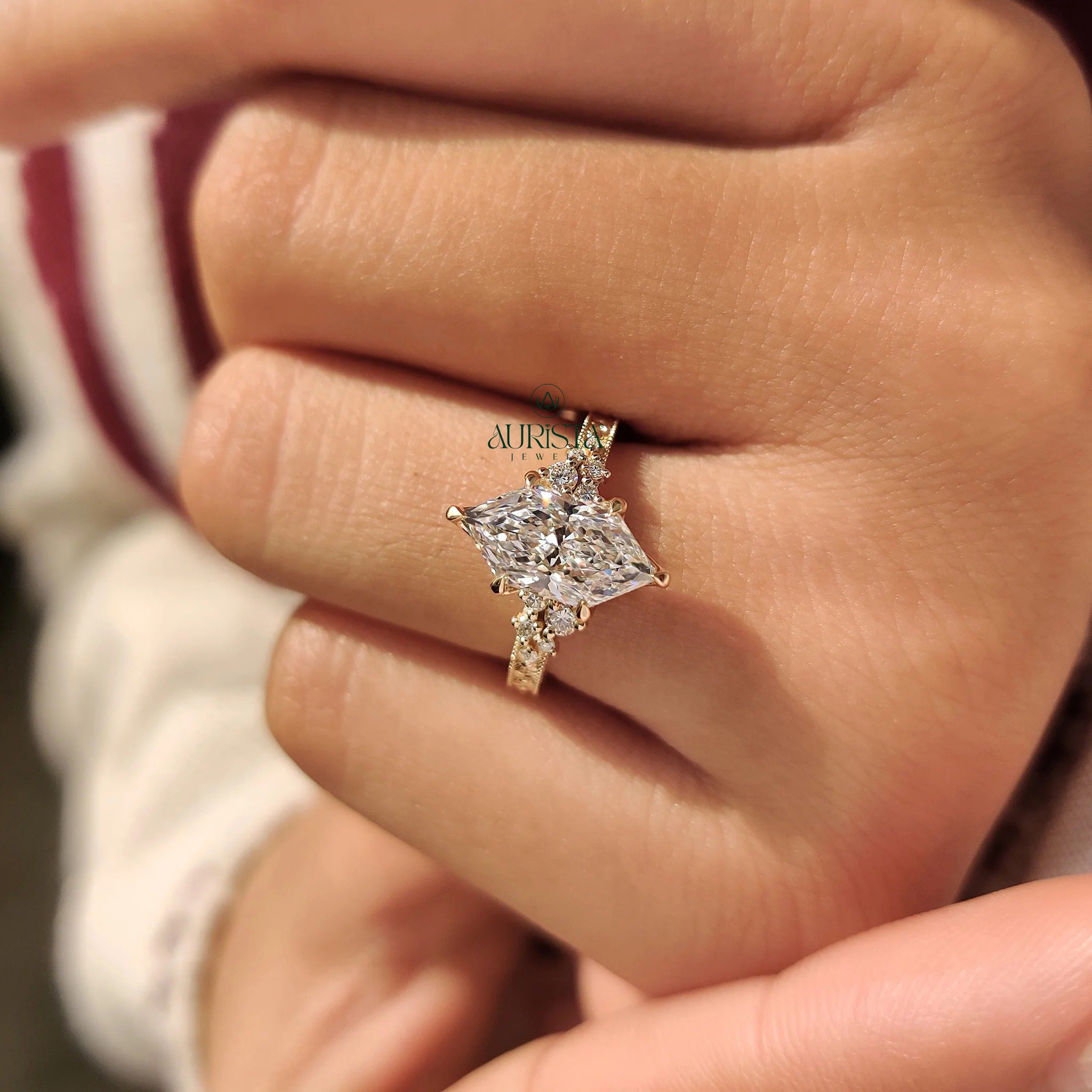 Marquise Cut Diamond Ring with Six-Prong Setting  Side Stones