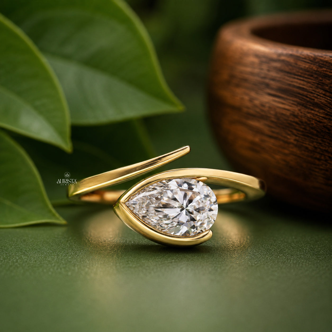 Pear Cut Lab Grown Diamond Bypass Ring,Solitaire Ring Minimalist Engagement Wedding