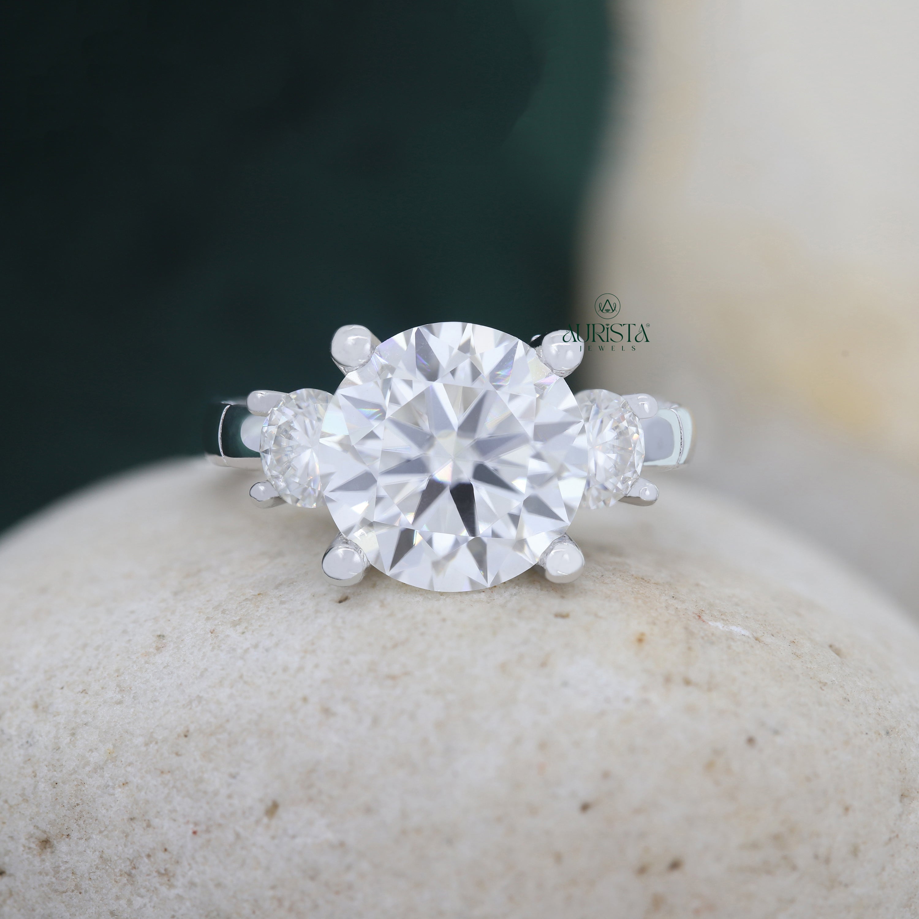 5 CT Lab Grown Diamond Three Stone Ring, Round Cut Anniversary Gift Ring