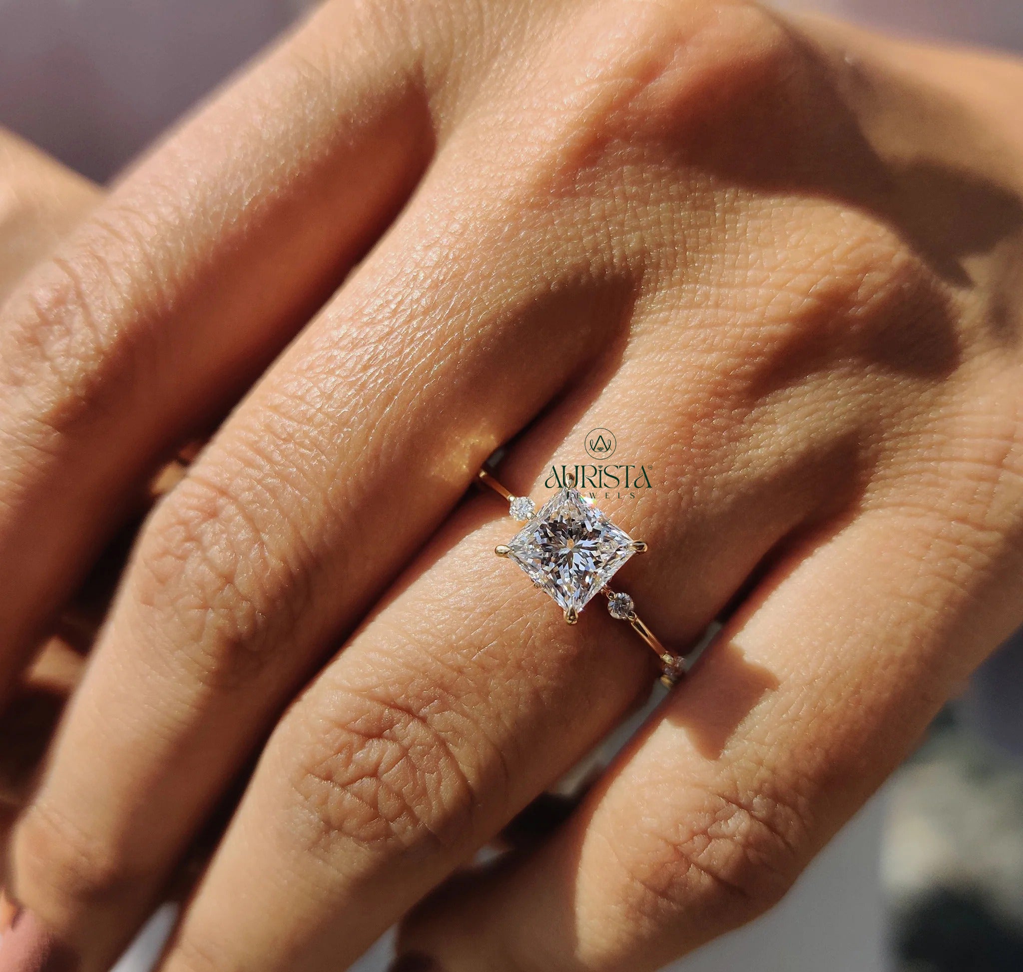 Celestia Princess Cut Diamond Ring with Elegant Pave Sparkle