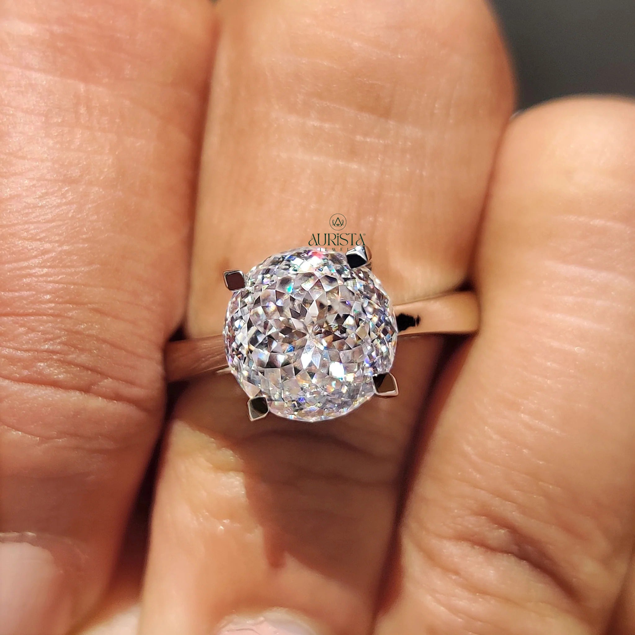 Portuguese Cut Moissanite Solitaire Engagement Ring Minimalist White Gold Band