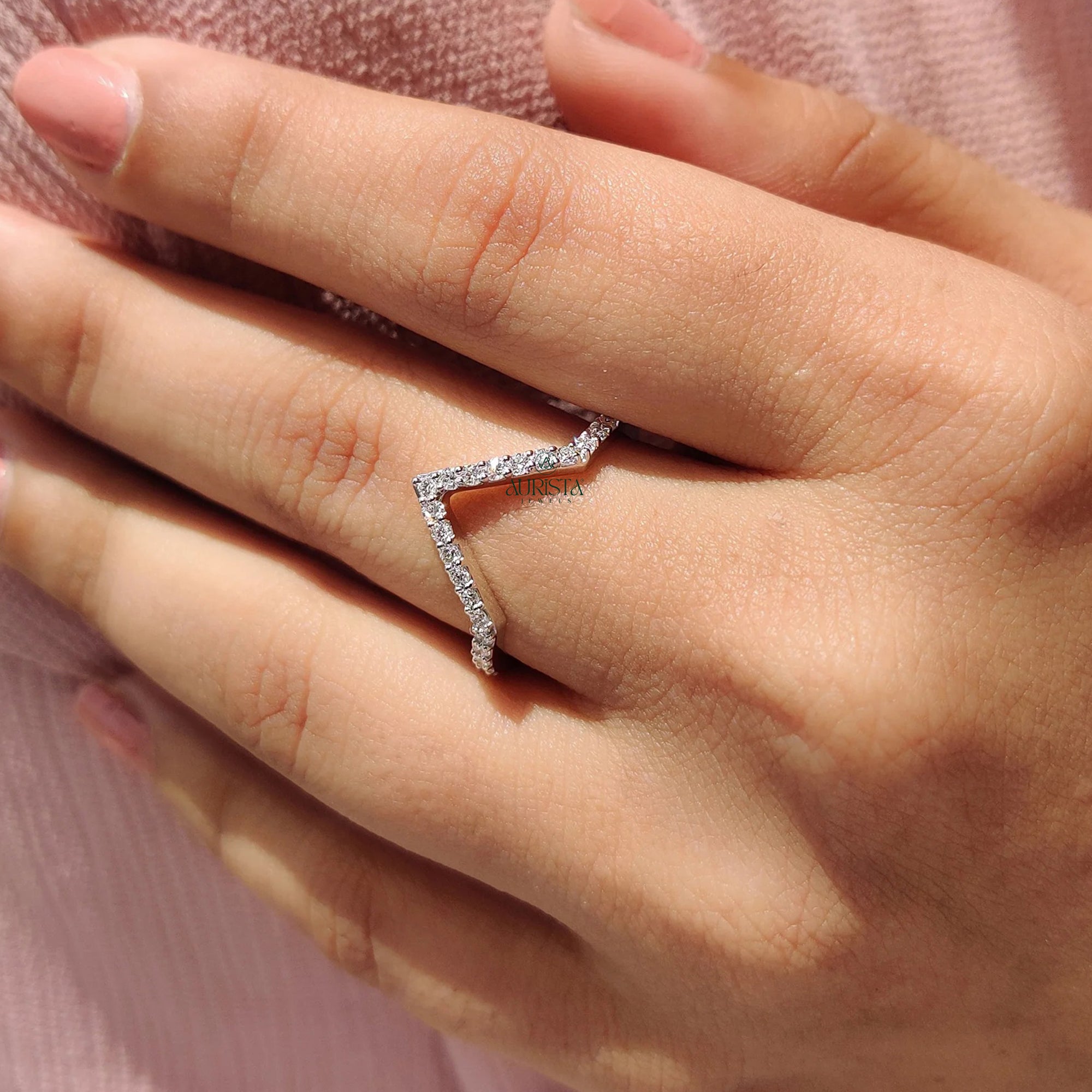 Stackable V-Shaped Diamond Ring