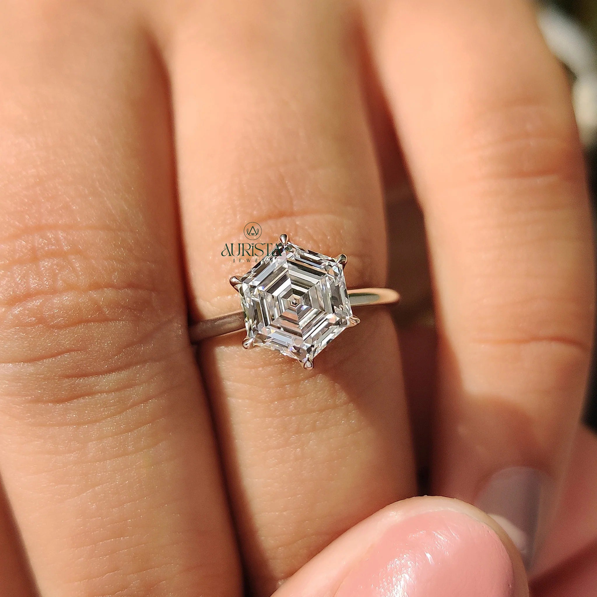 Rare Beauty Hexagon Solitaire Ring