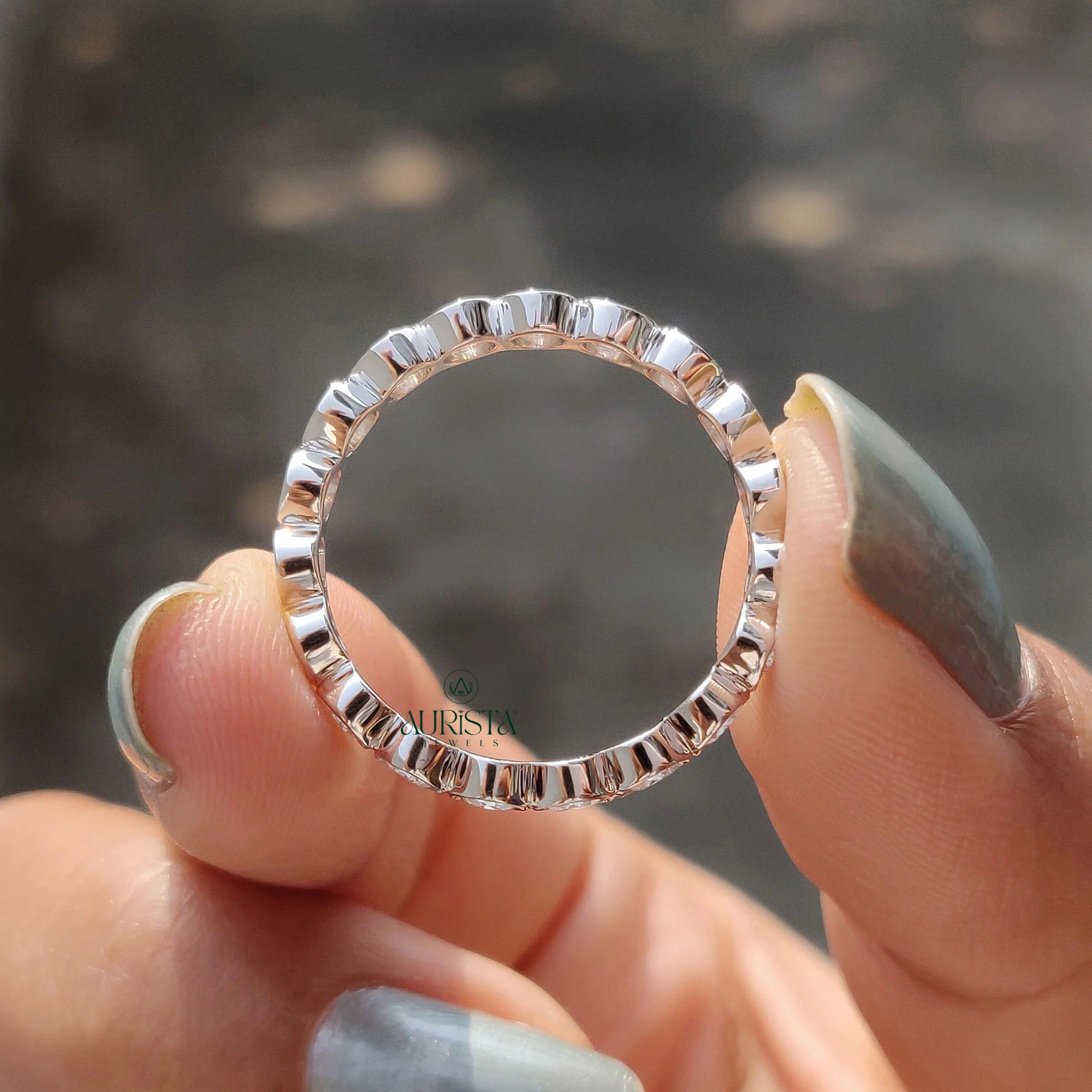 Moissanite Diamond Bezel Eternity Band Minimalist Stackable Wedding Ring