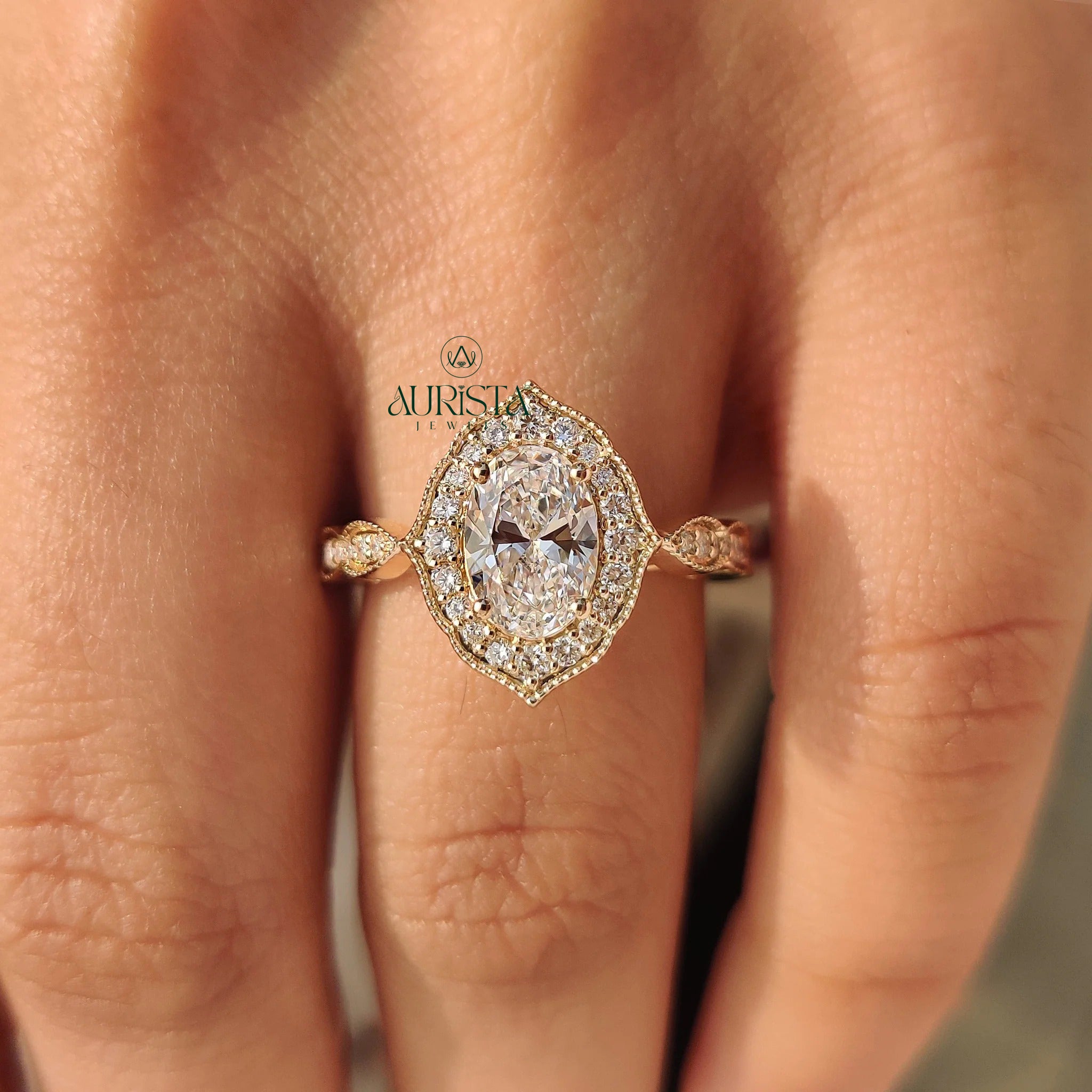Elegant Oval Cut Diamond Ring with Sparkling Side Stones