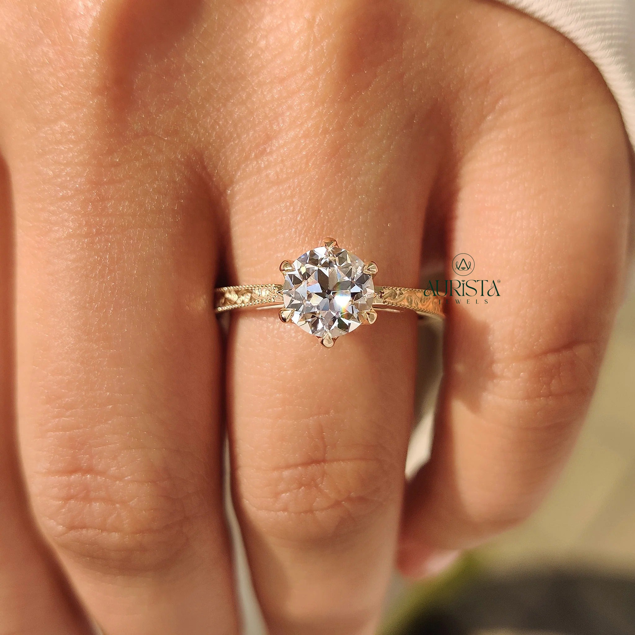 Classic European Cut Round Brilliant ring  Solitaire Diamond
