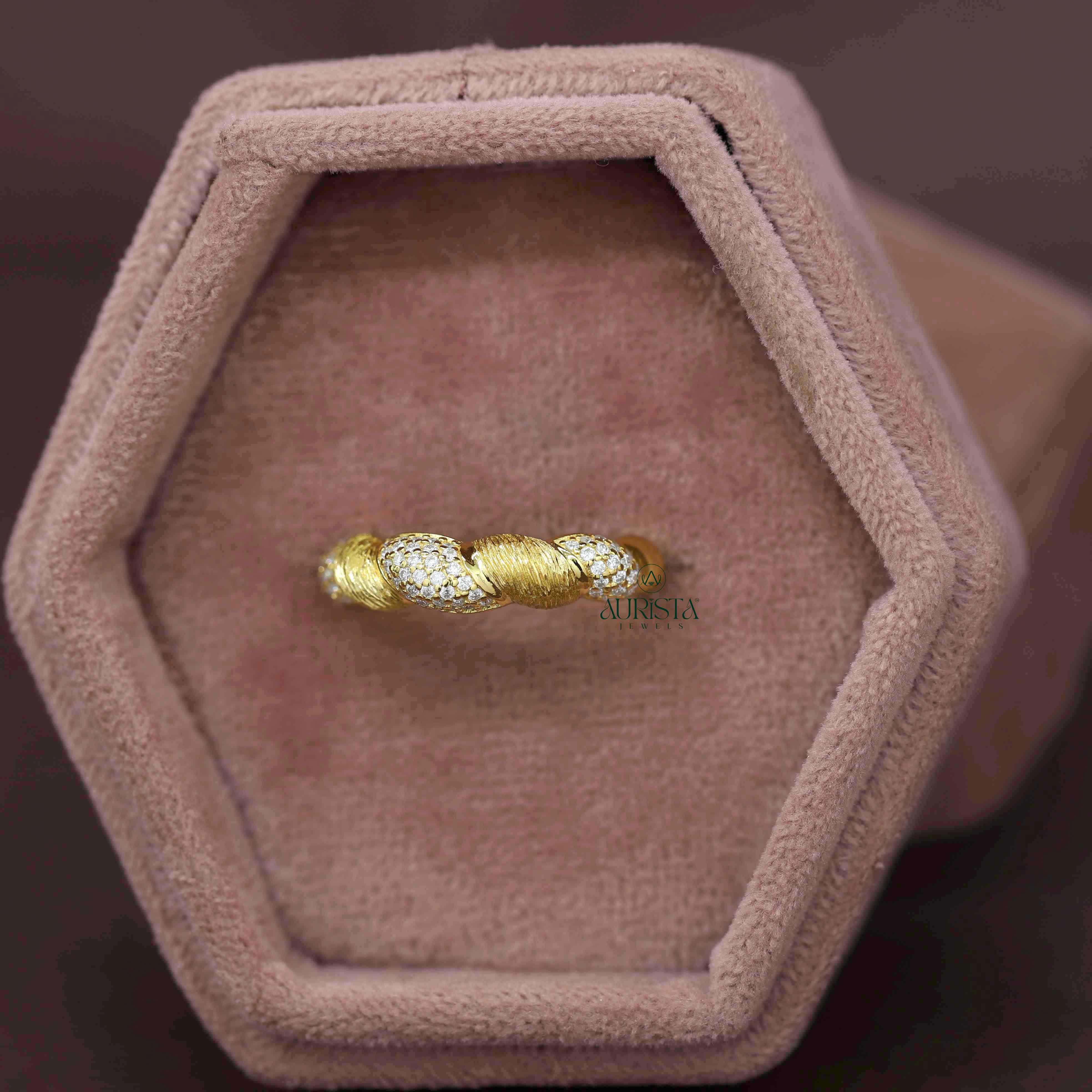 Twisted Gold Lab Grown Diamond Band, Pavé Stackable,Round Cut Diamond,Bridal Jewelry