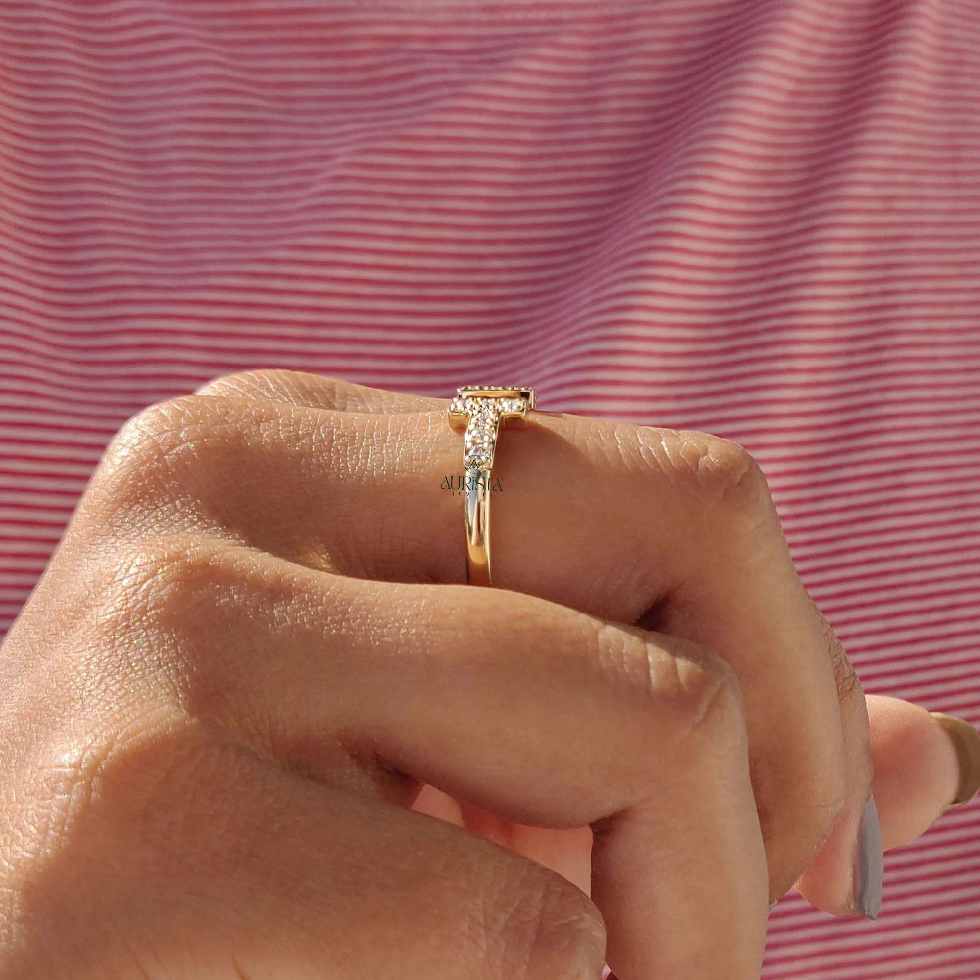 Modern Double T Sparkling Diamond Ring