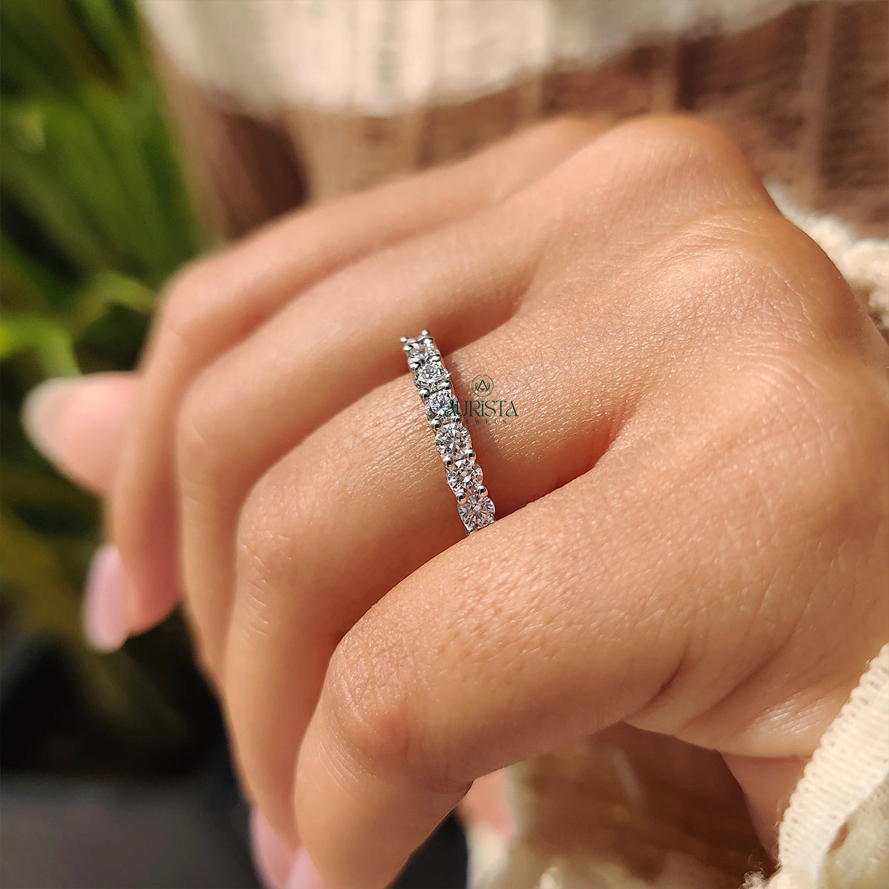 Round Brilliant Moissanite Diamond Full Eternity Wedding Band - Stackable Bridal Rings