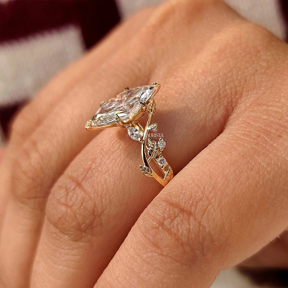 Marquise Moissanite Diamond Vintage Nature Inspired Vine & Leaf Bridal Engagement Ring