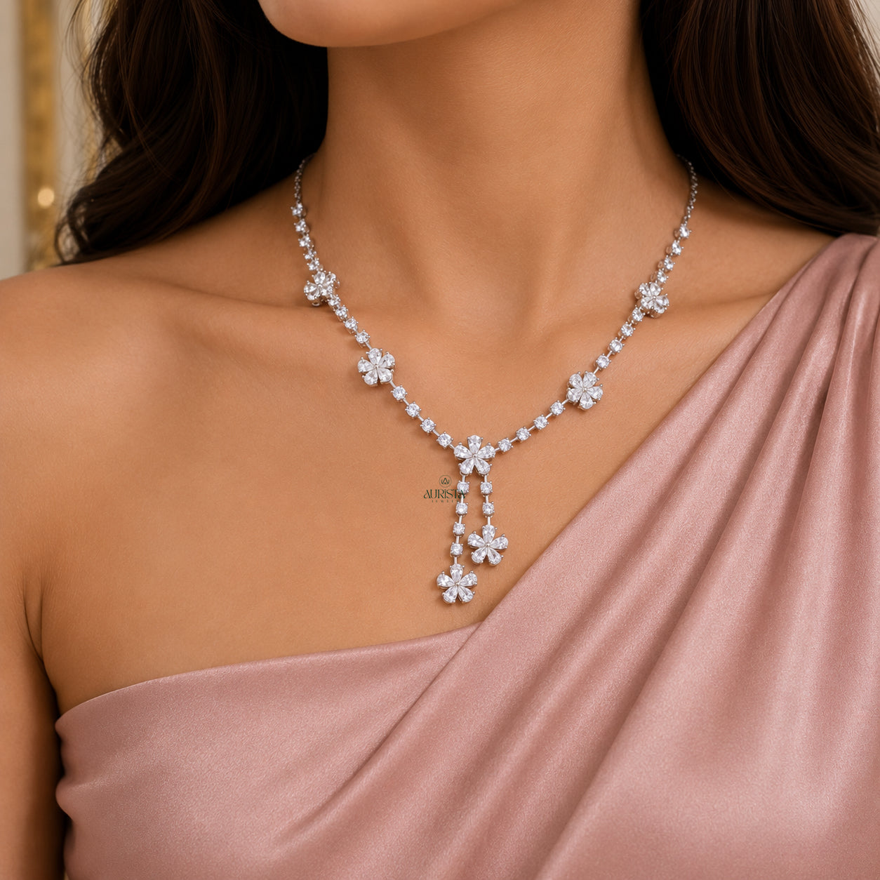 Necklace and Earring moissanite Set Elegant Flower Pendant Minimalist Floral Set
