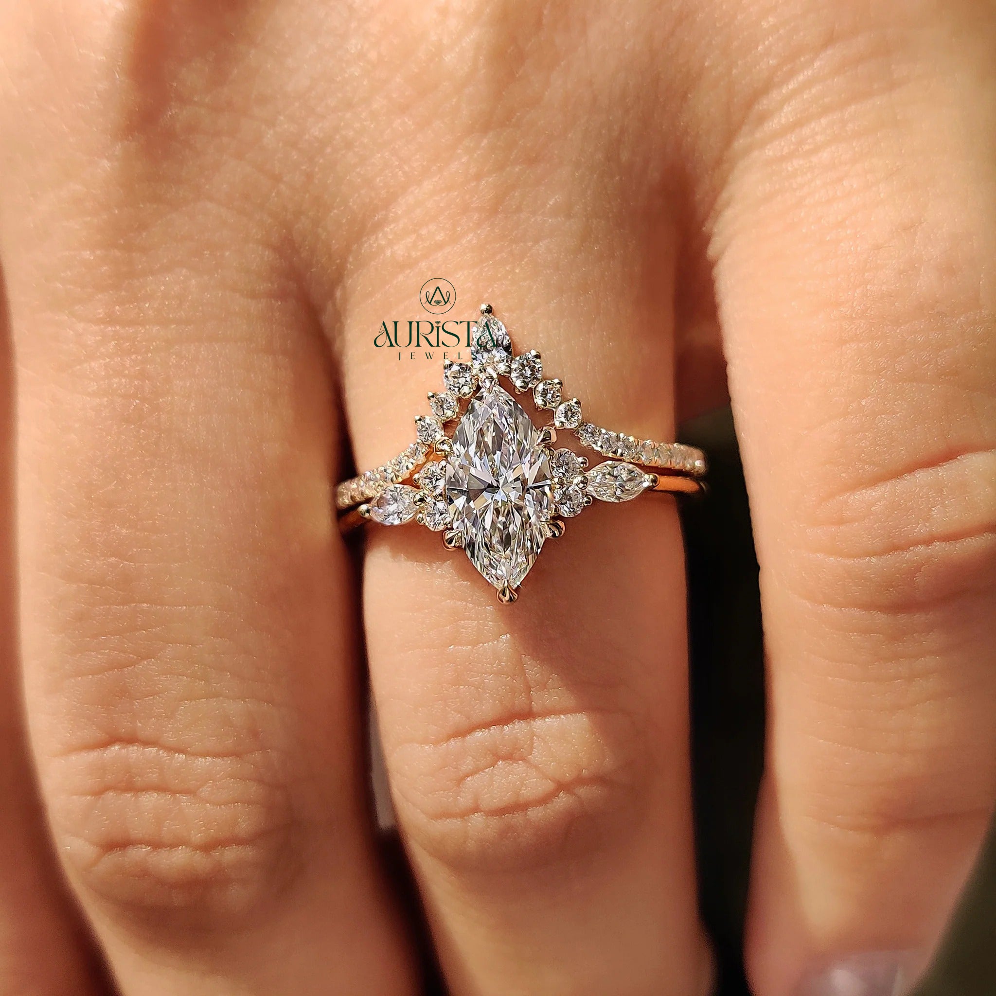 Celestia Marquise Diamond Bridal Set with Royal Pave Sparkle