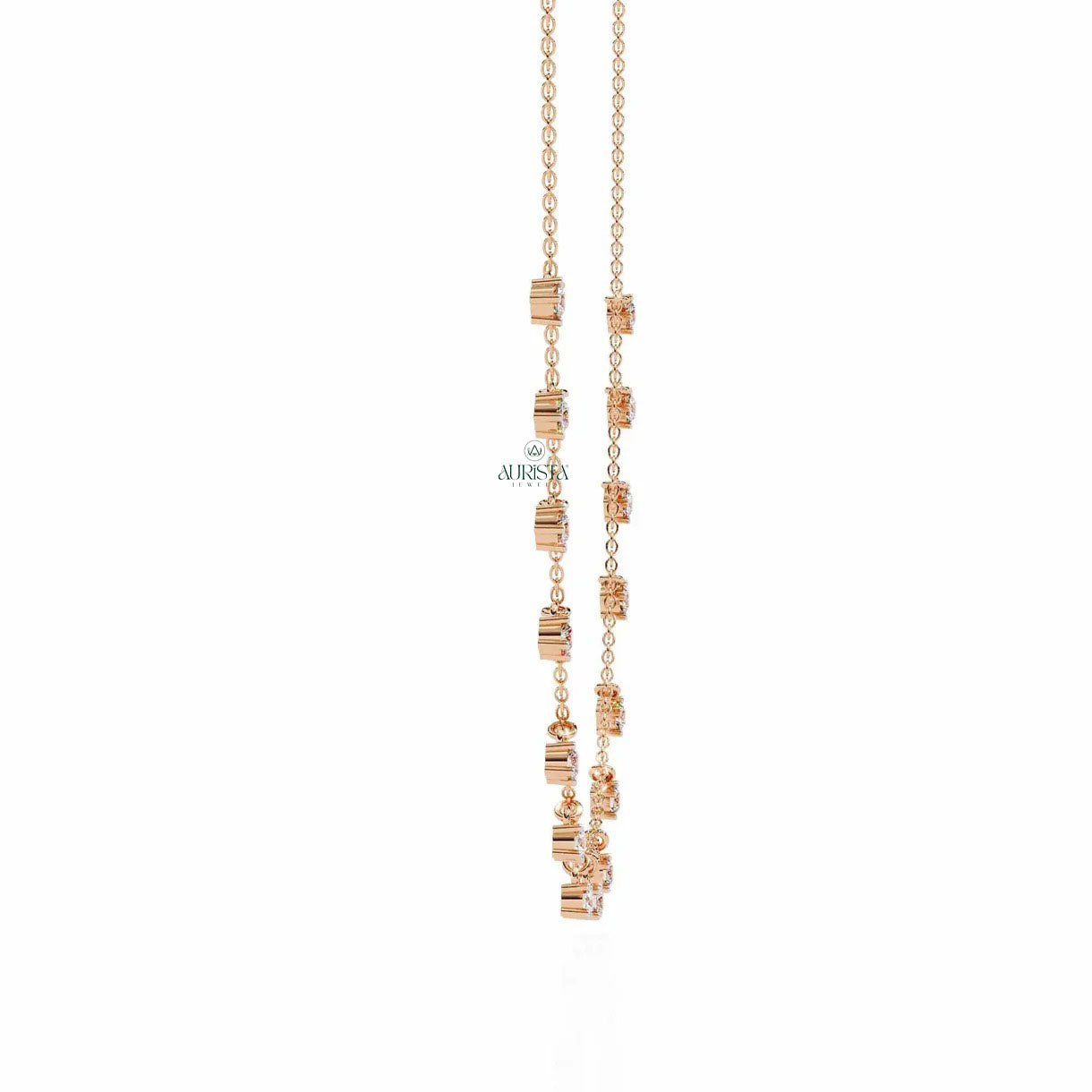 Rose Gold Dangle Necklace Moissanite Diamond Charm Chain Minimalist Station Necklace