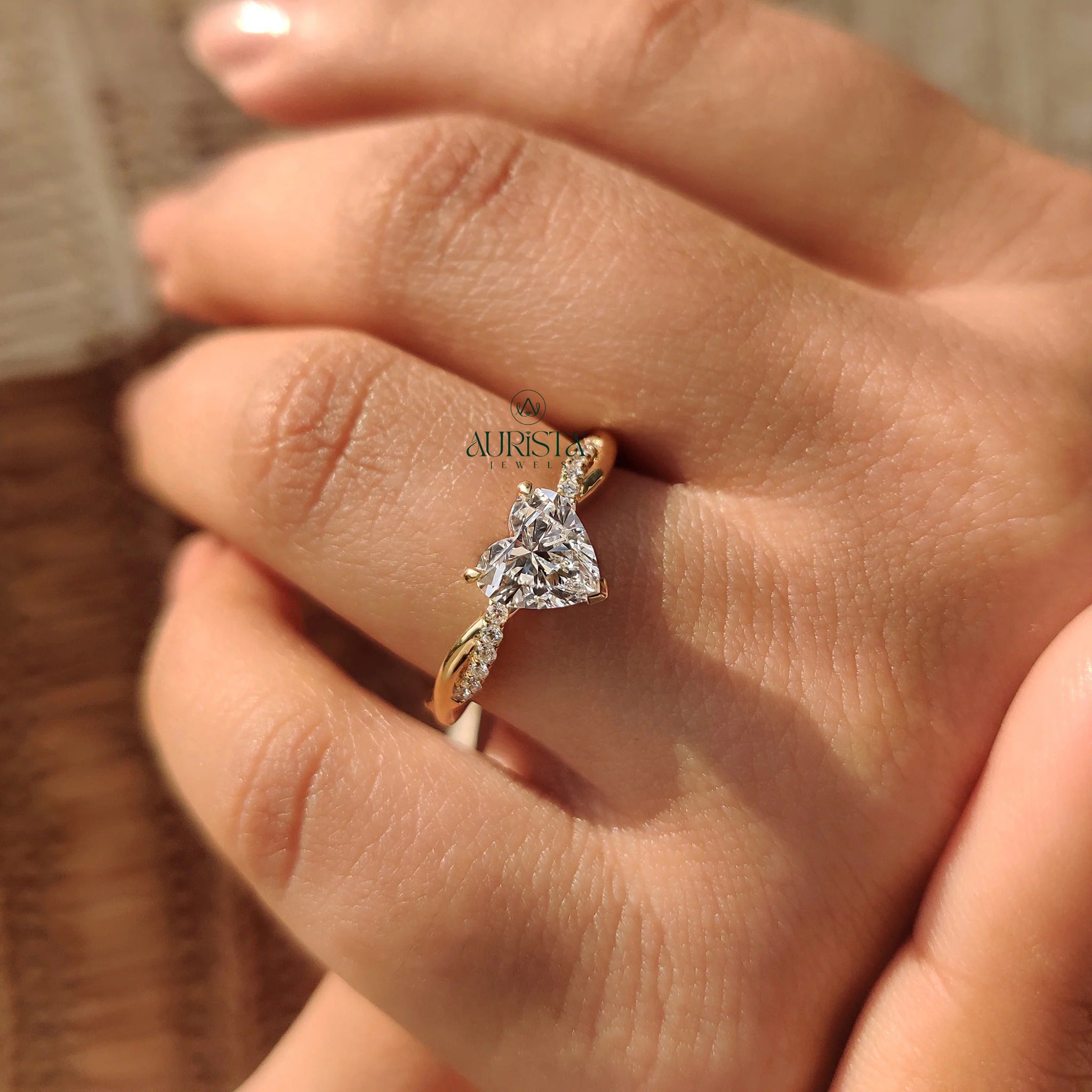 Brilliant Heart Shape Ring with Ethereal Twisted Pave Vine Band