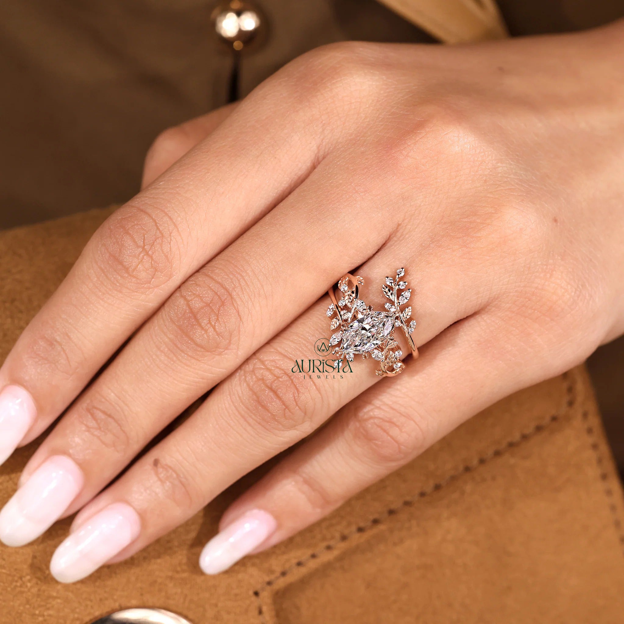 Elven Marquise Diamond Enchanted Twig Bridal Set