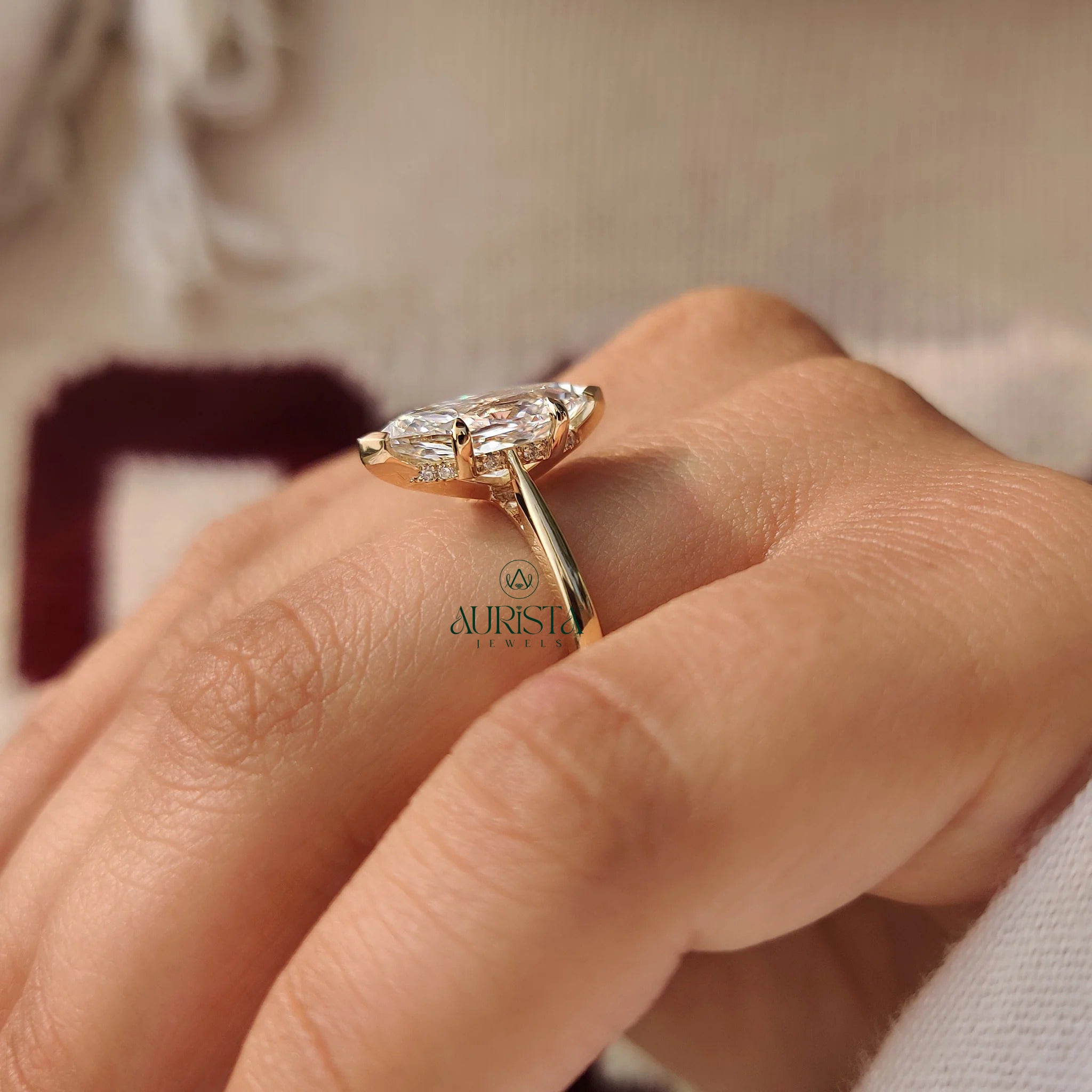 Lunavelle Marquise Cut Hidden Halo Solitaire Ring