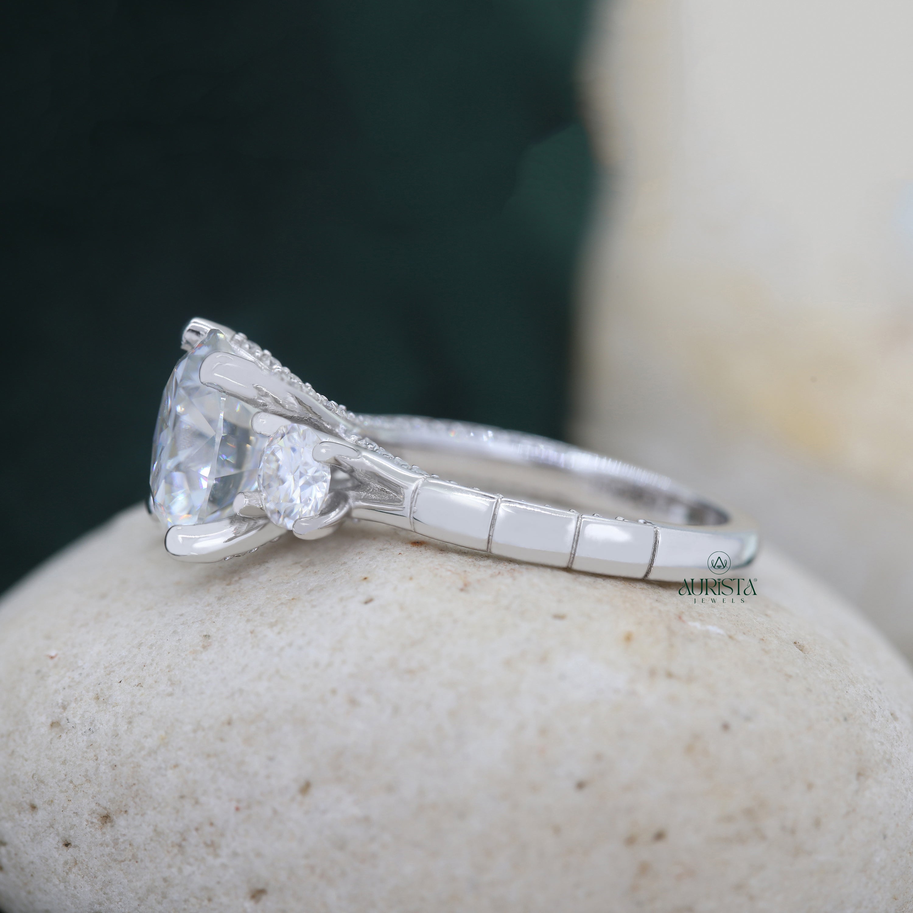 5 CT Lab Grown Diamond Three Stone Ring, Round Cut Anniversary Gift Ring