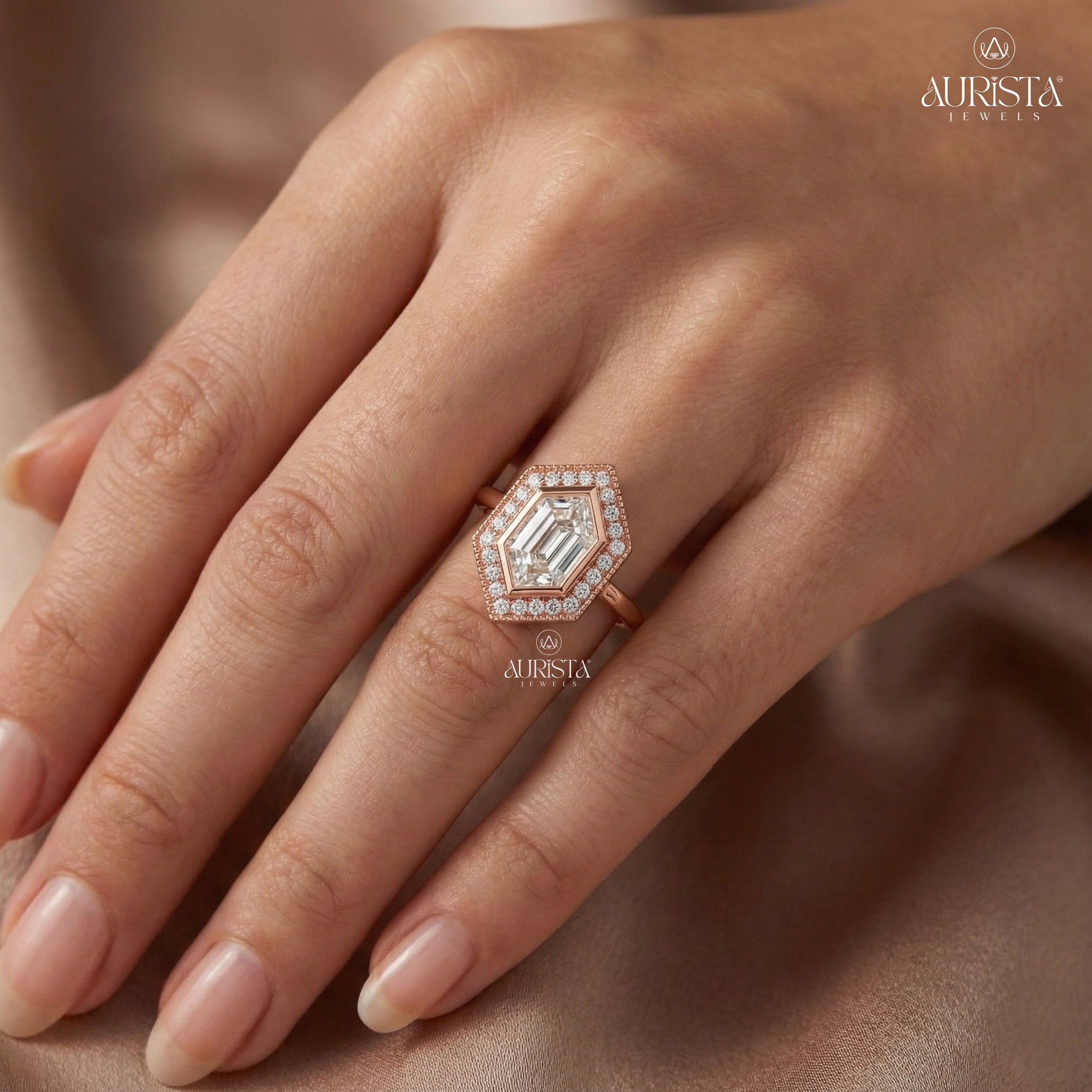 Timeless Charm – Rose Gold Ring with Hexagon Diamond
