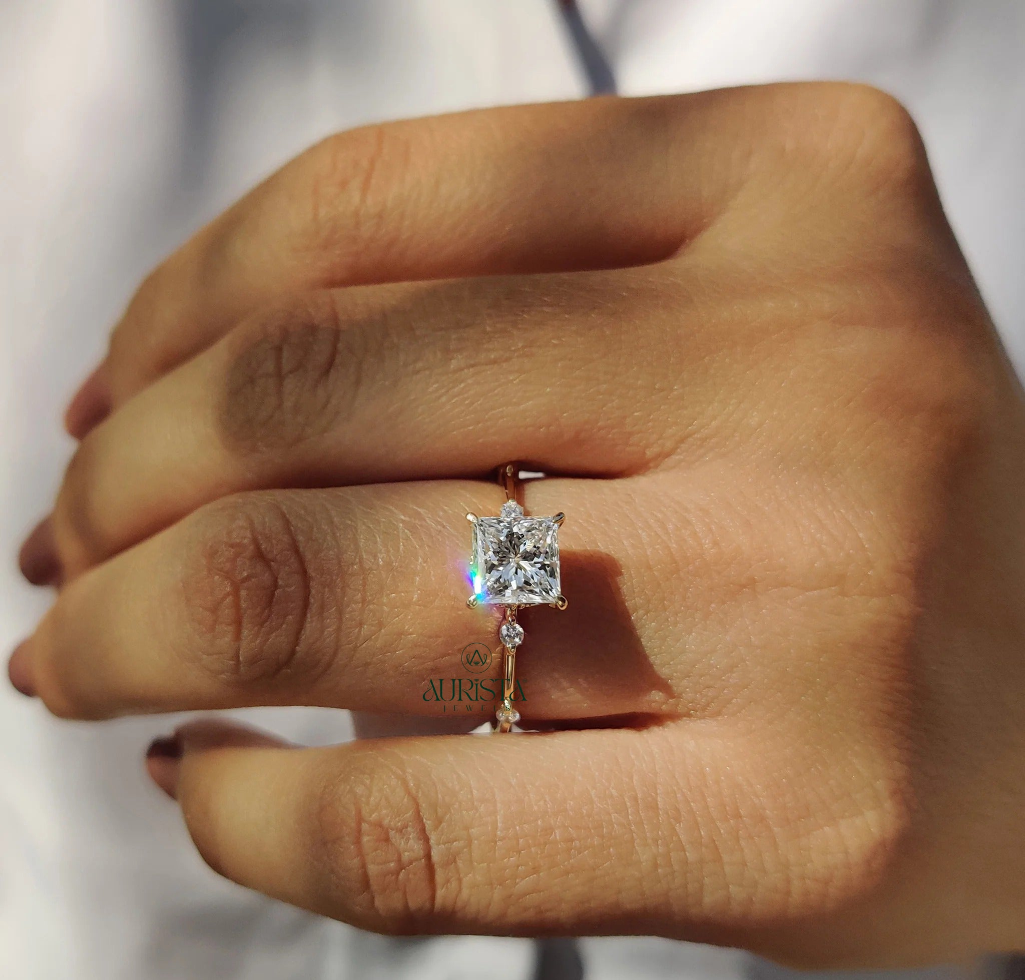 Celestia Princess Cut Diamond Ring with Elegant Pave Sparkle