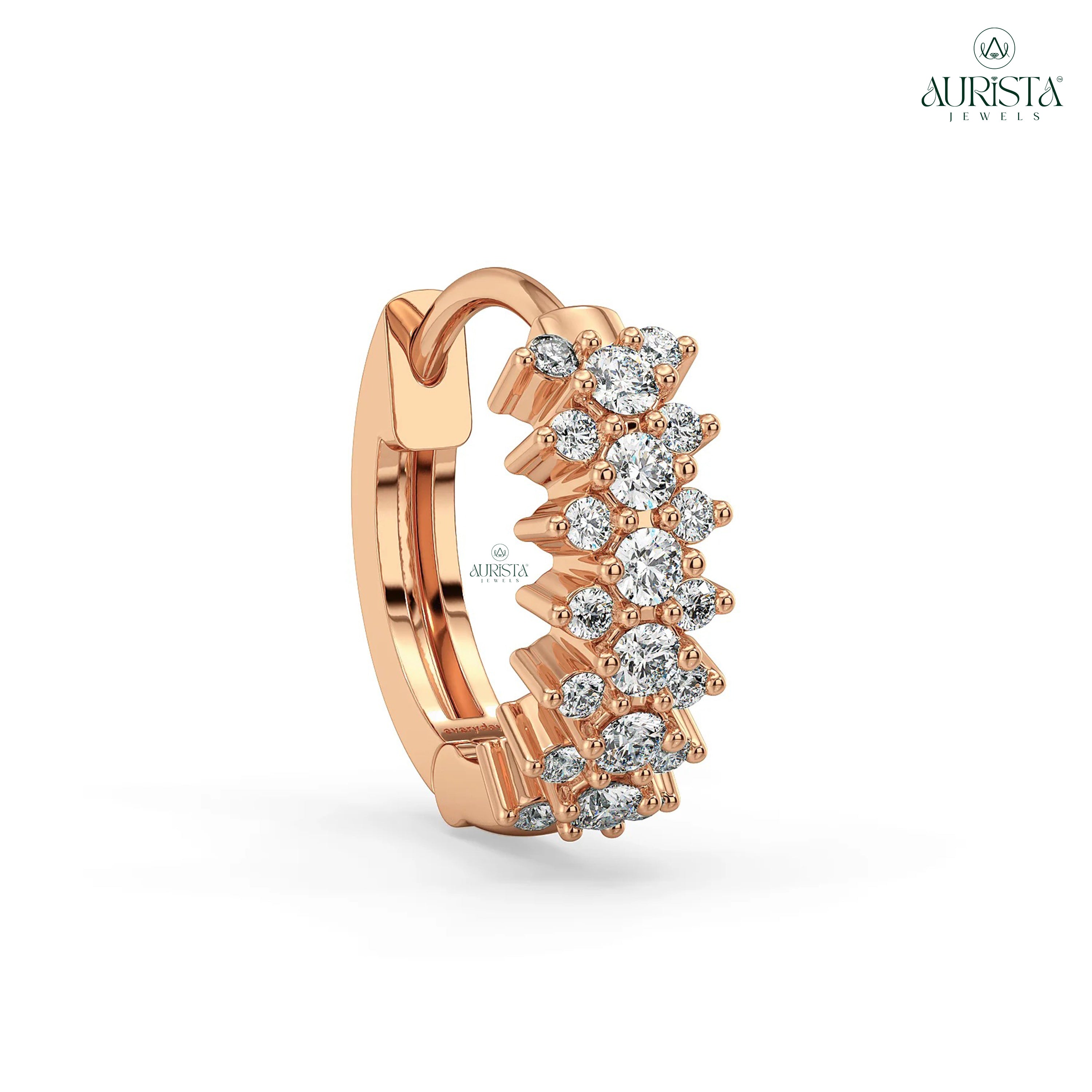 Pure Devotion  Rose Gold Round Diamond Nose Pin Ring