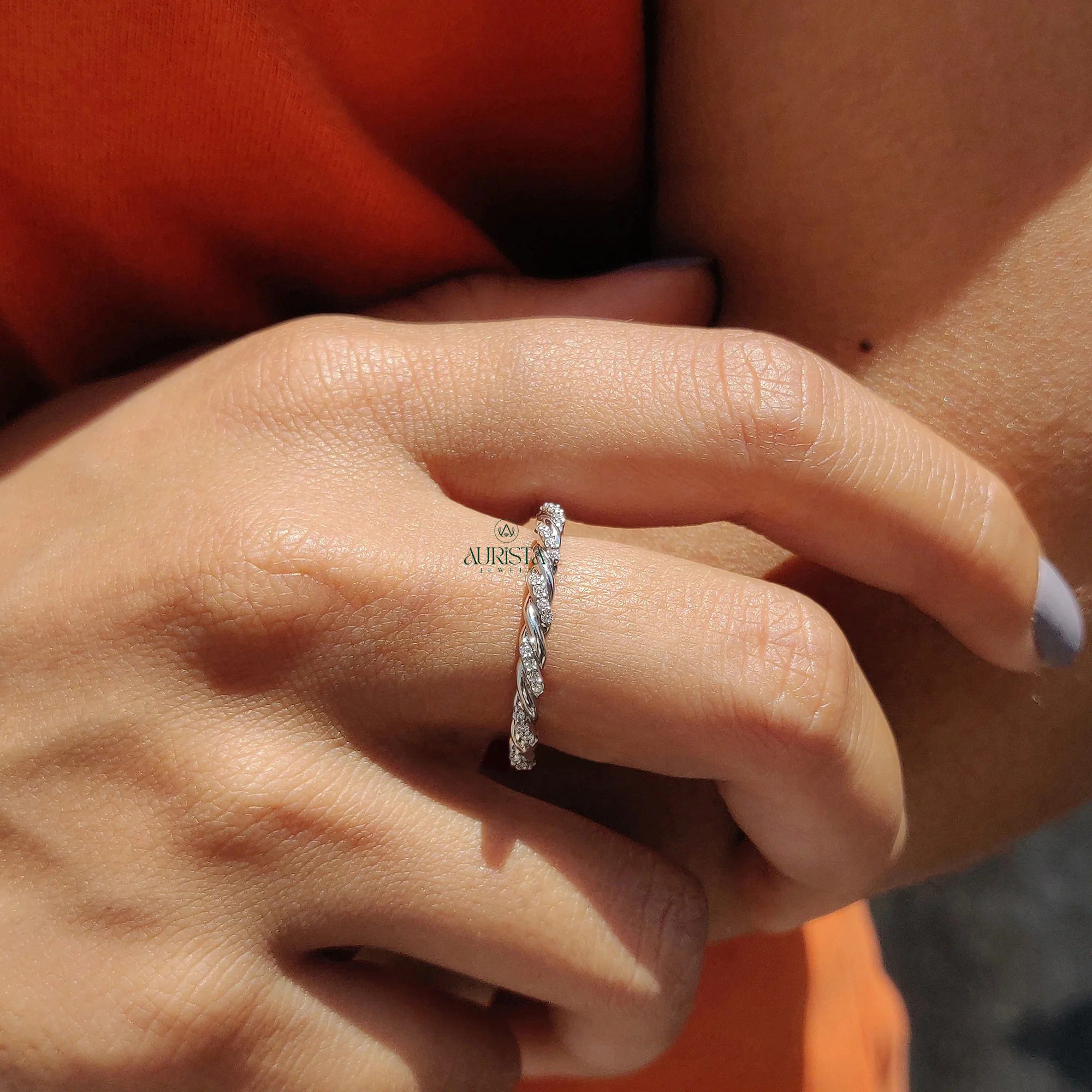 Moissanite Diamond Dainty Eternity Band Minimalist Stackable Wedding Ring