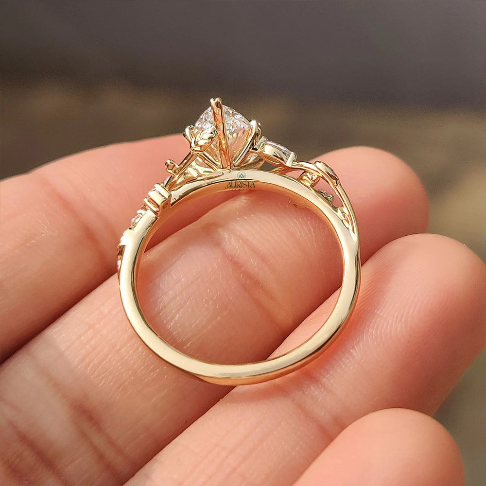Marquise Moissanite Diamond Vintage Nature Inspired Vine & Leaf Bridal Engagement Ring