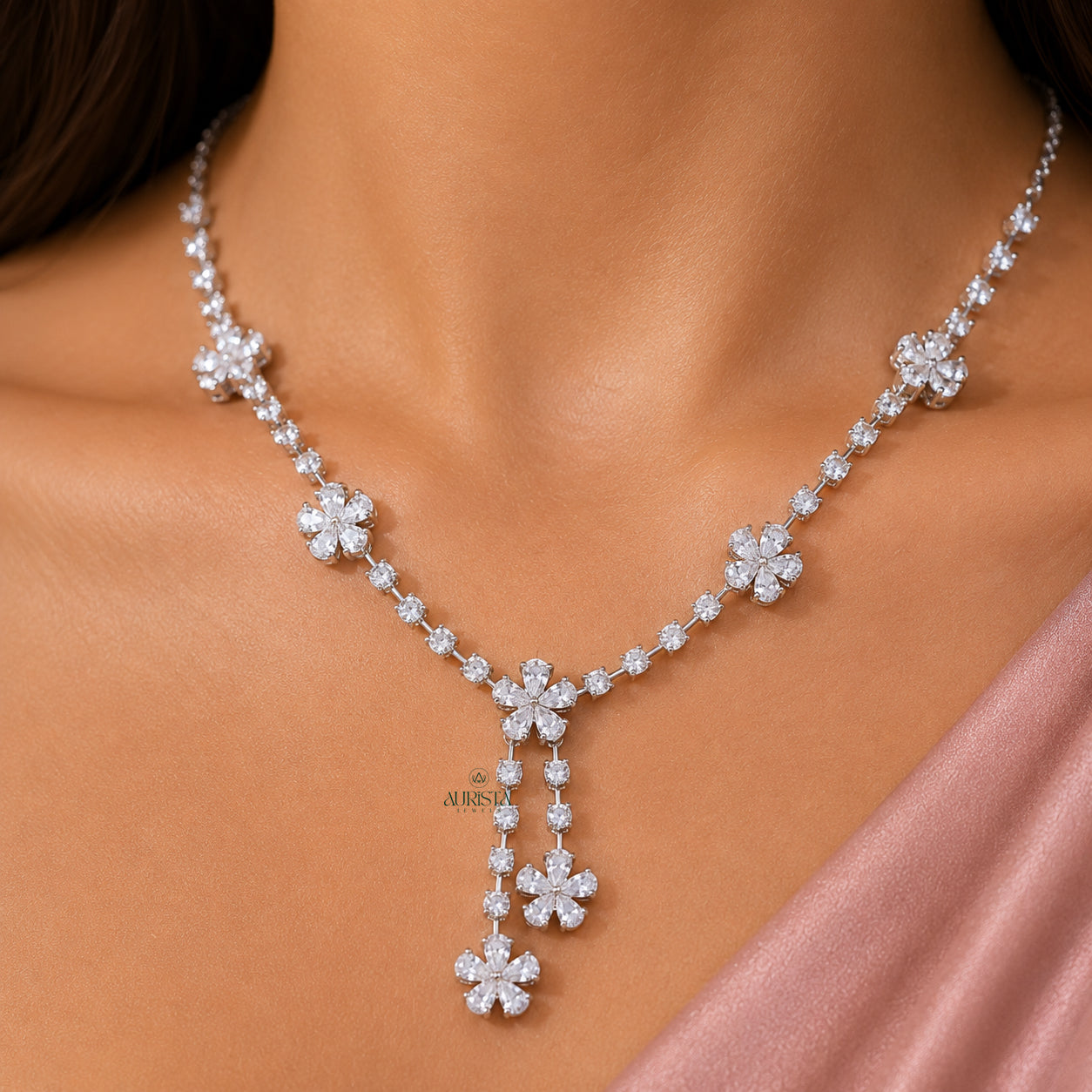 Necklace and Earring moissanite Set Elegant Flower Pendant Minimalist Floral Set