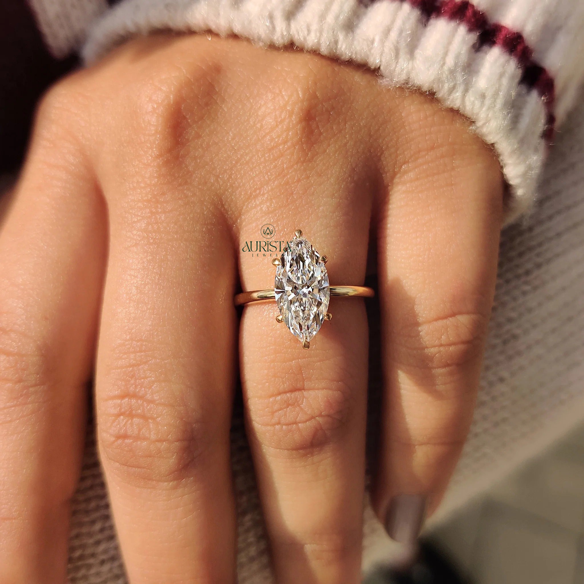 Modern Luxury Marquise Lab Grown Diamond Solitaire Ring