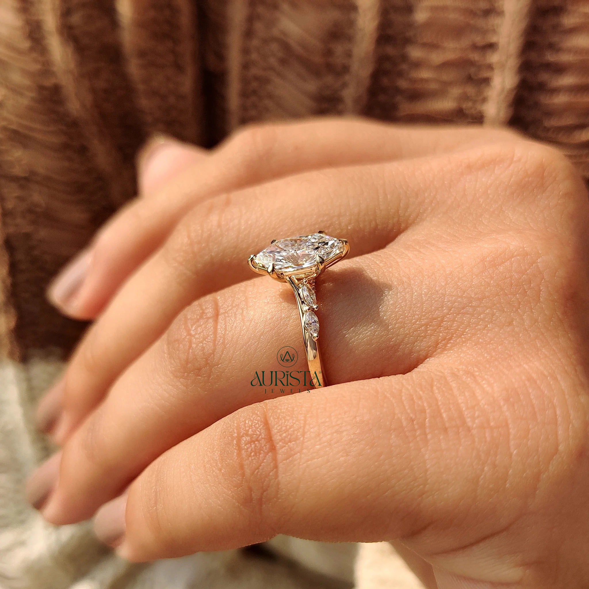 Marquise Cut Timeless Ring with Dainty Pave Side Accents
