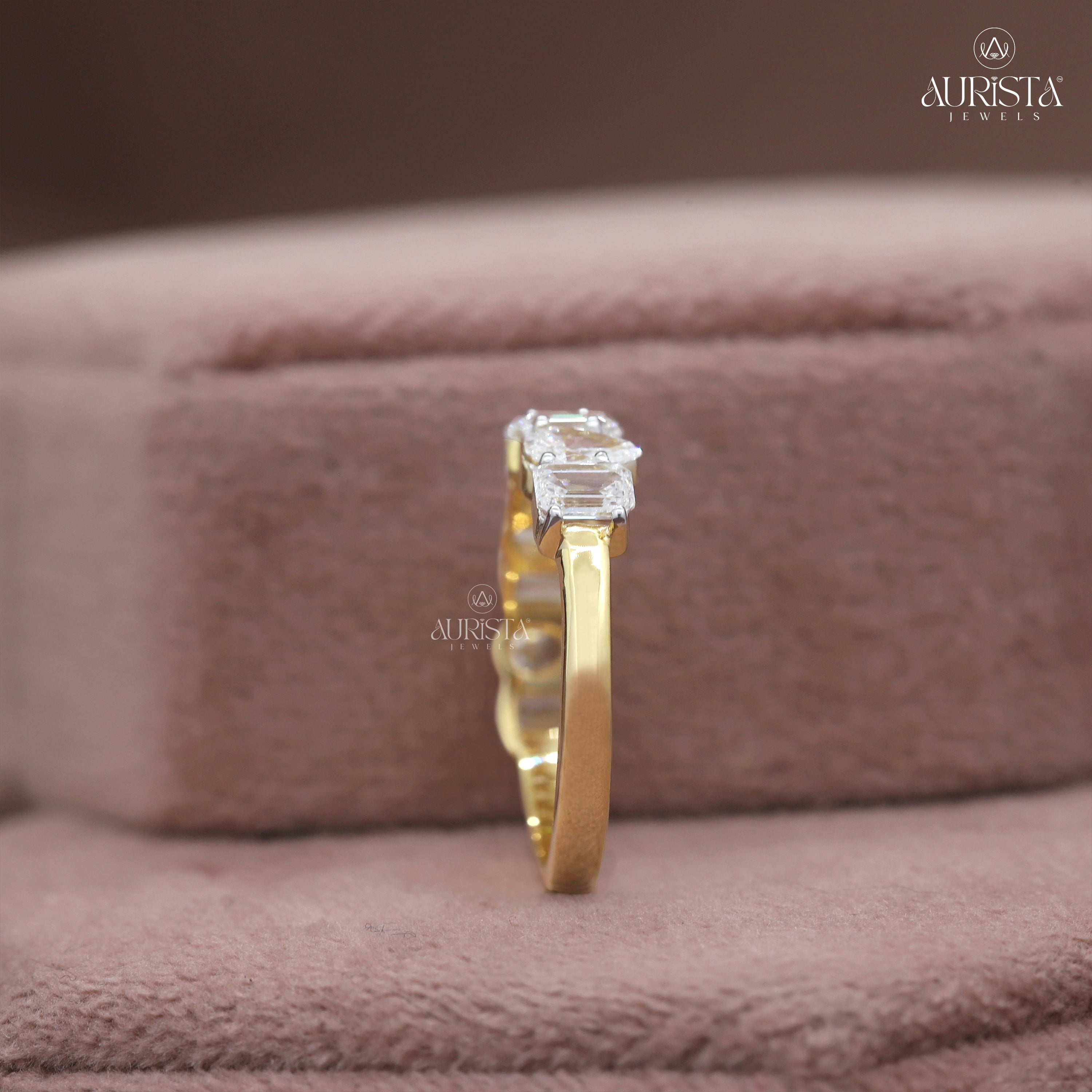 Wear Your Promise- Yellow Gold Band with Pear And Emerald Diamond