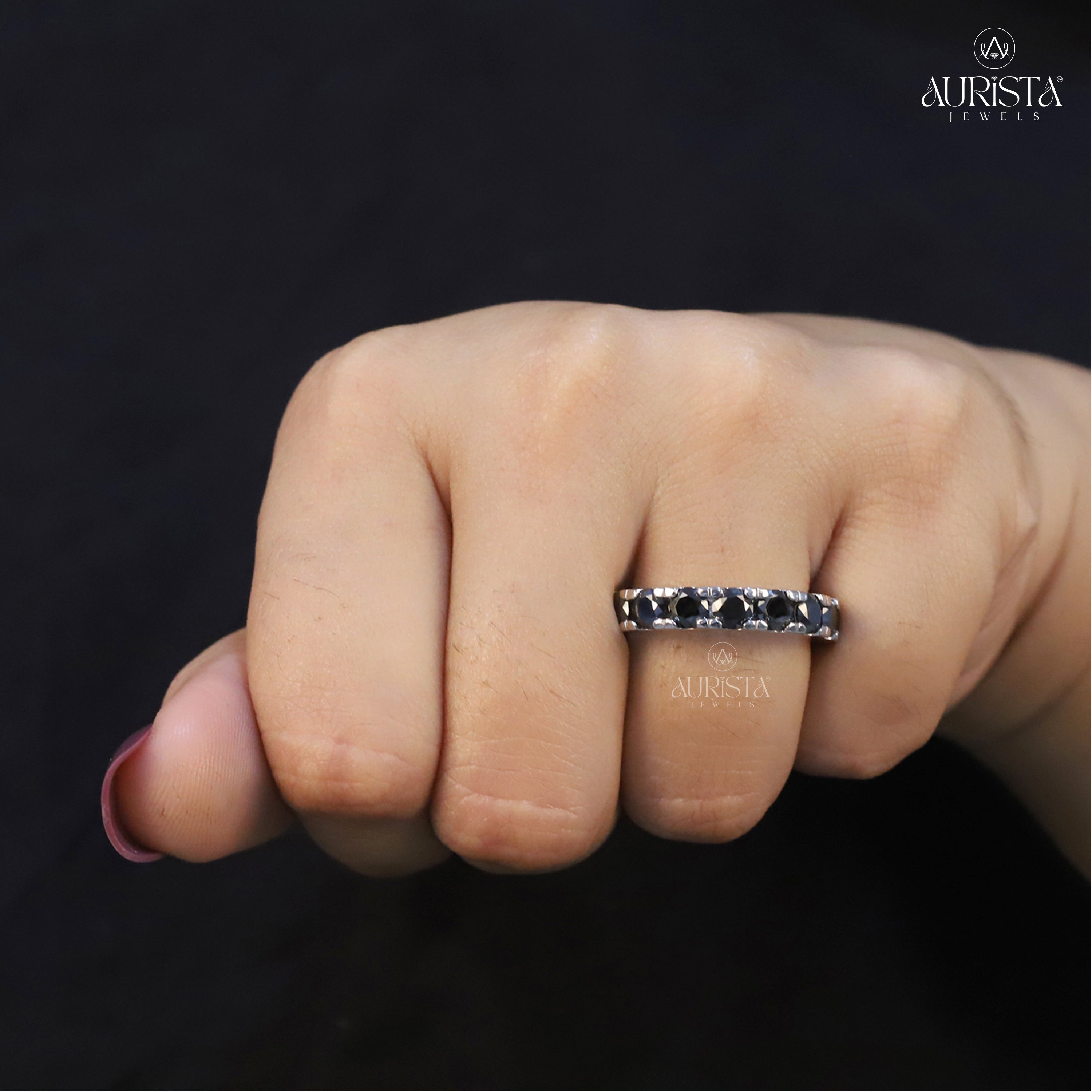 Ever After Shine- White Gold Band with Round Black Diamond