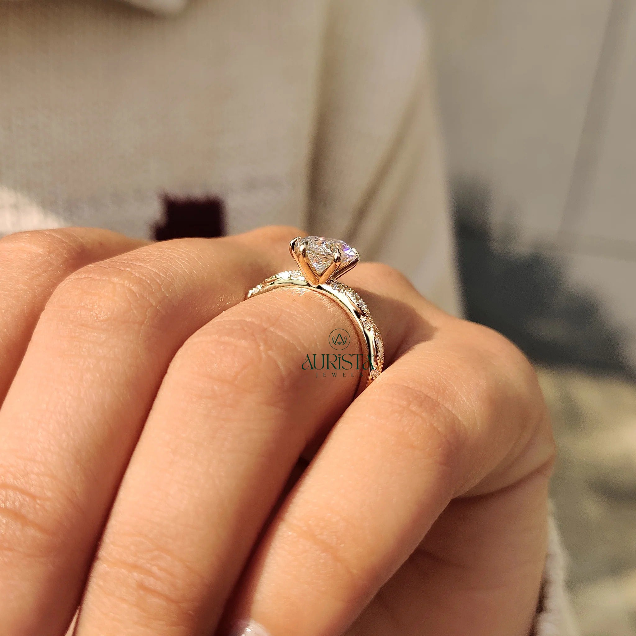 Marquise Cut Diamond Ring with Vintage Twisted Accent Band