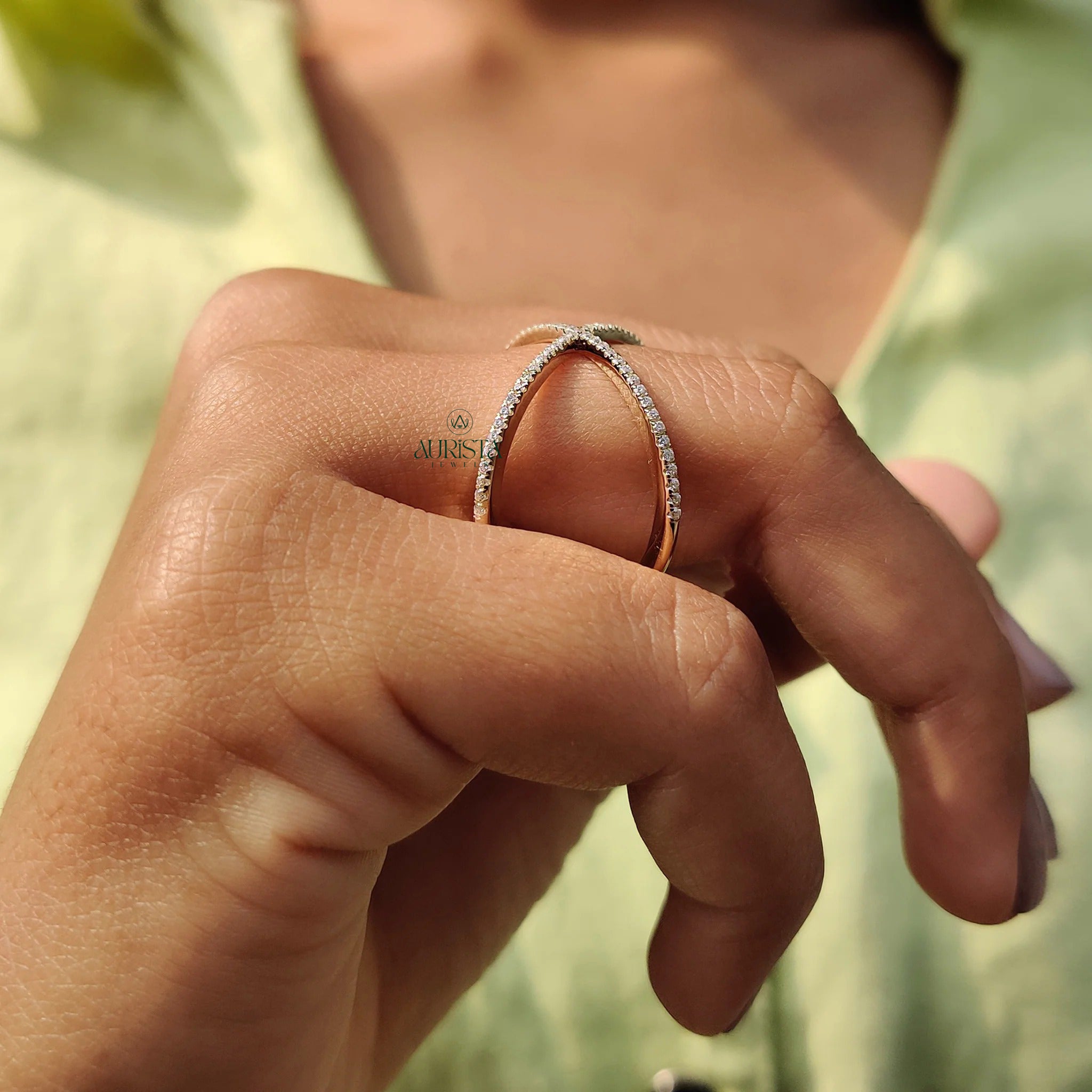 Moissanite Diamond Criss cross Band Modern Minimalist Stackable Gold Fashion Ring