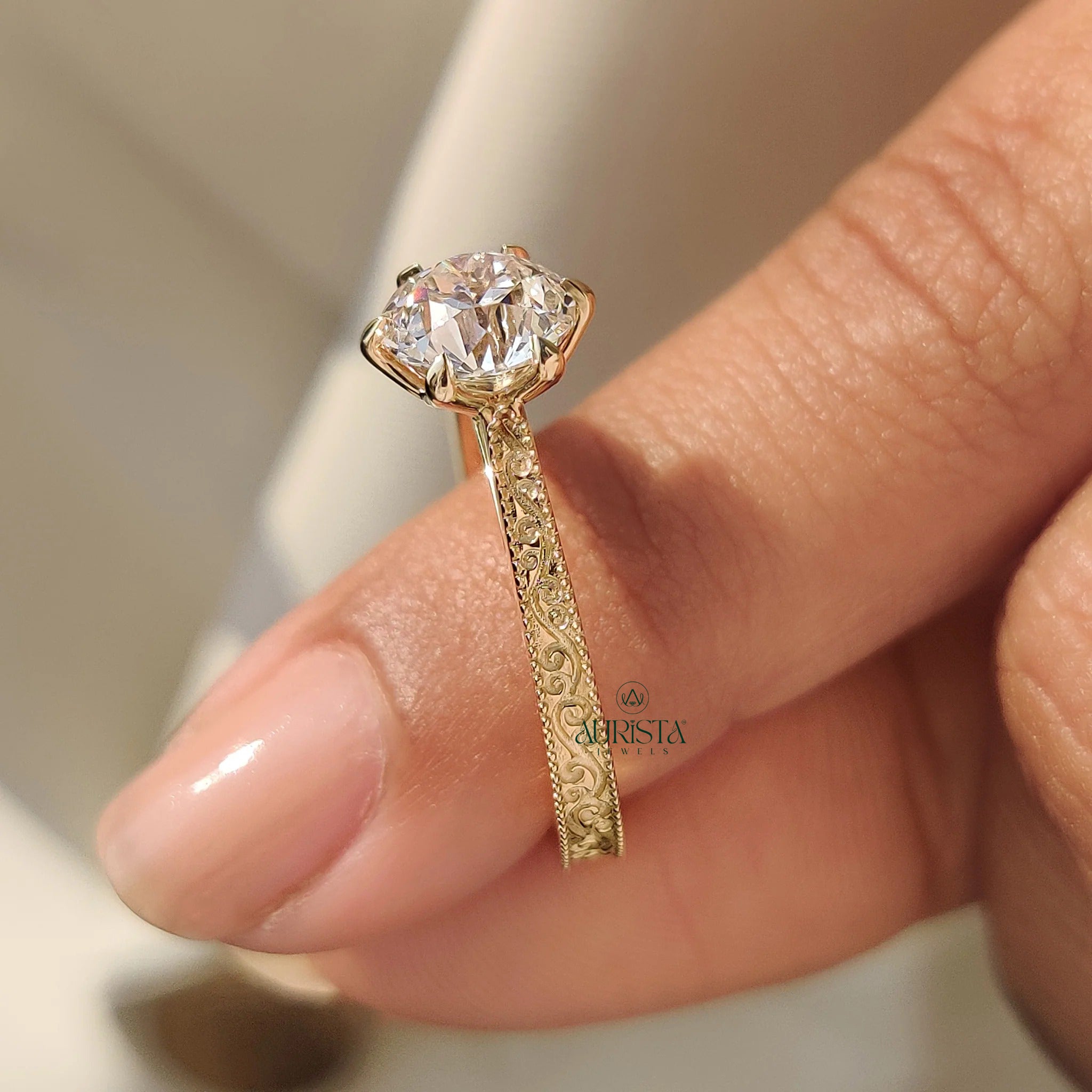 Classic European Cut Round Brilliant ring  Solitaire Diamond