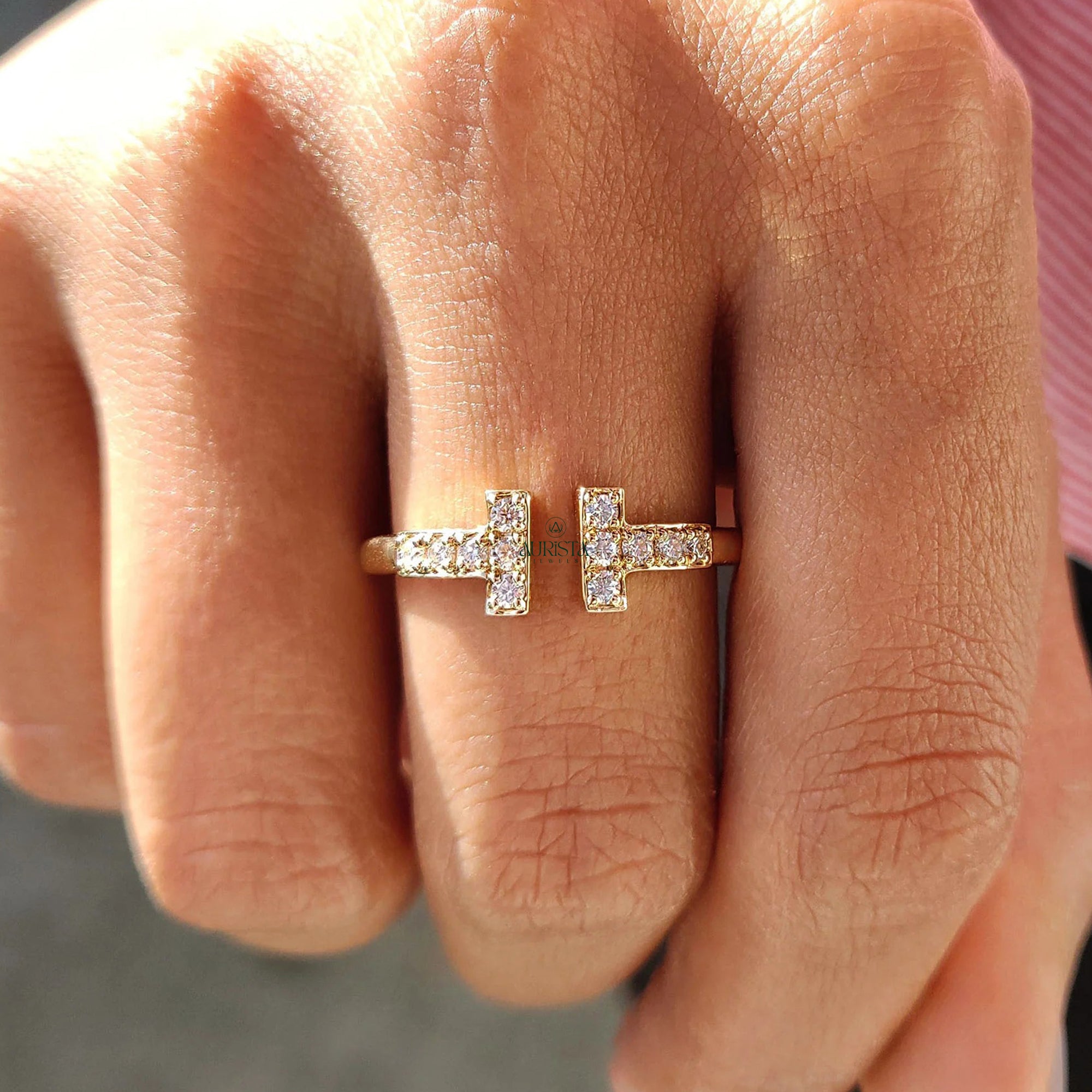 Modern Double T Sparkling Diamond Ring