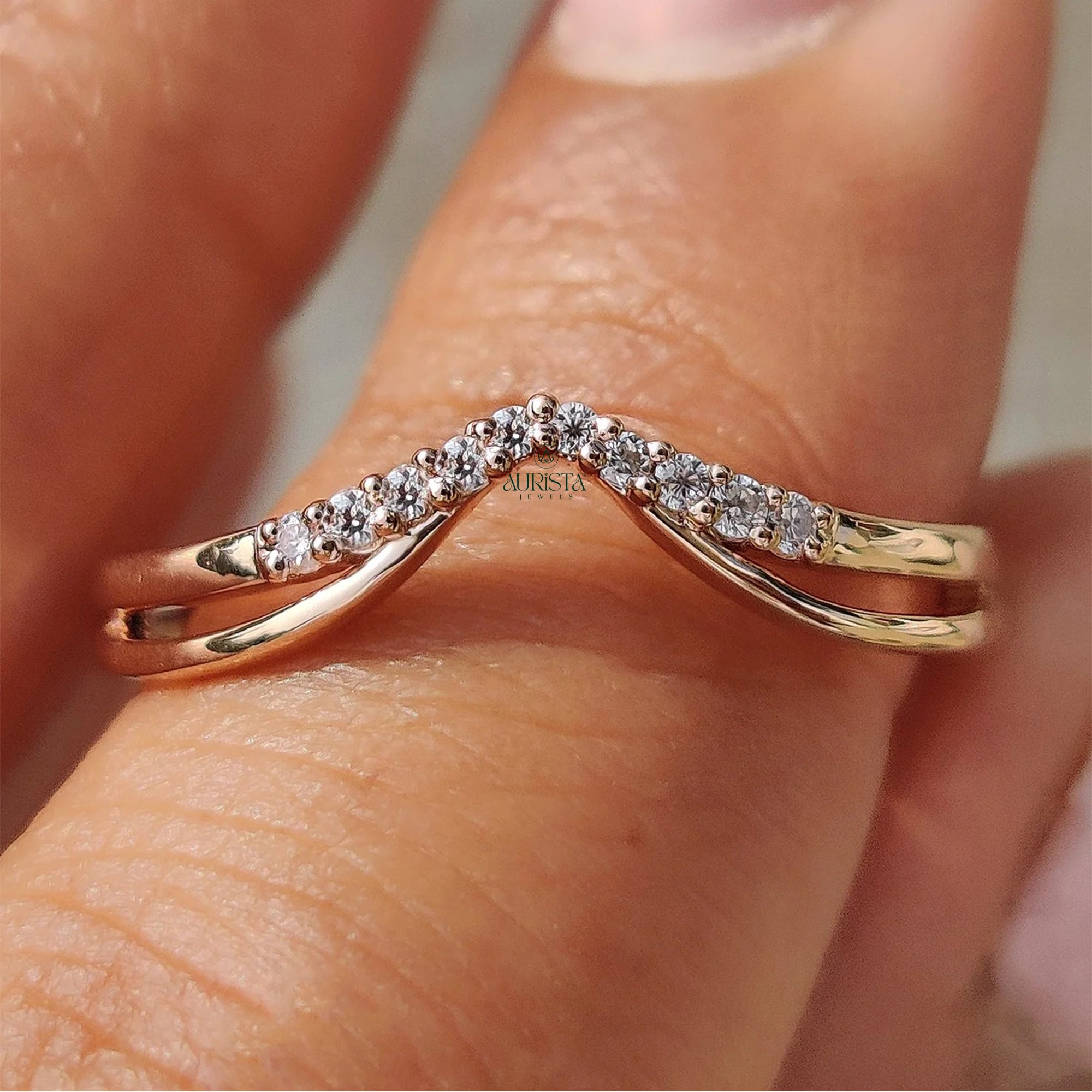 Stylish Chevron Diamond Ring in Gold