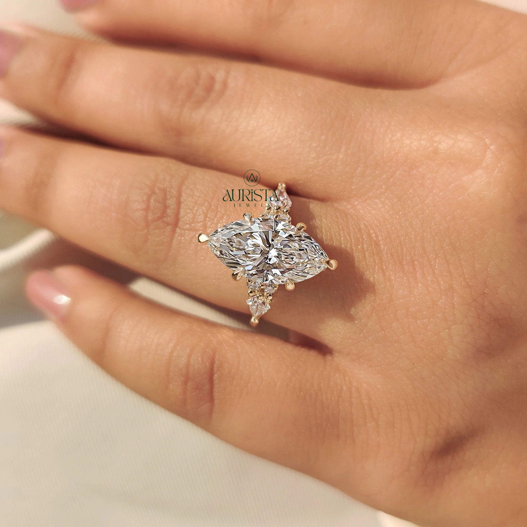 Marquise Cut Diamond Ring with Unique Kite Side Stones