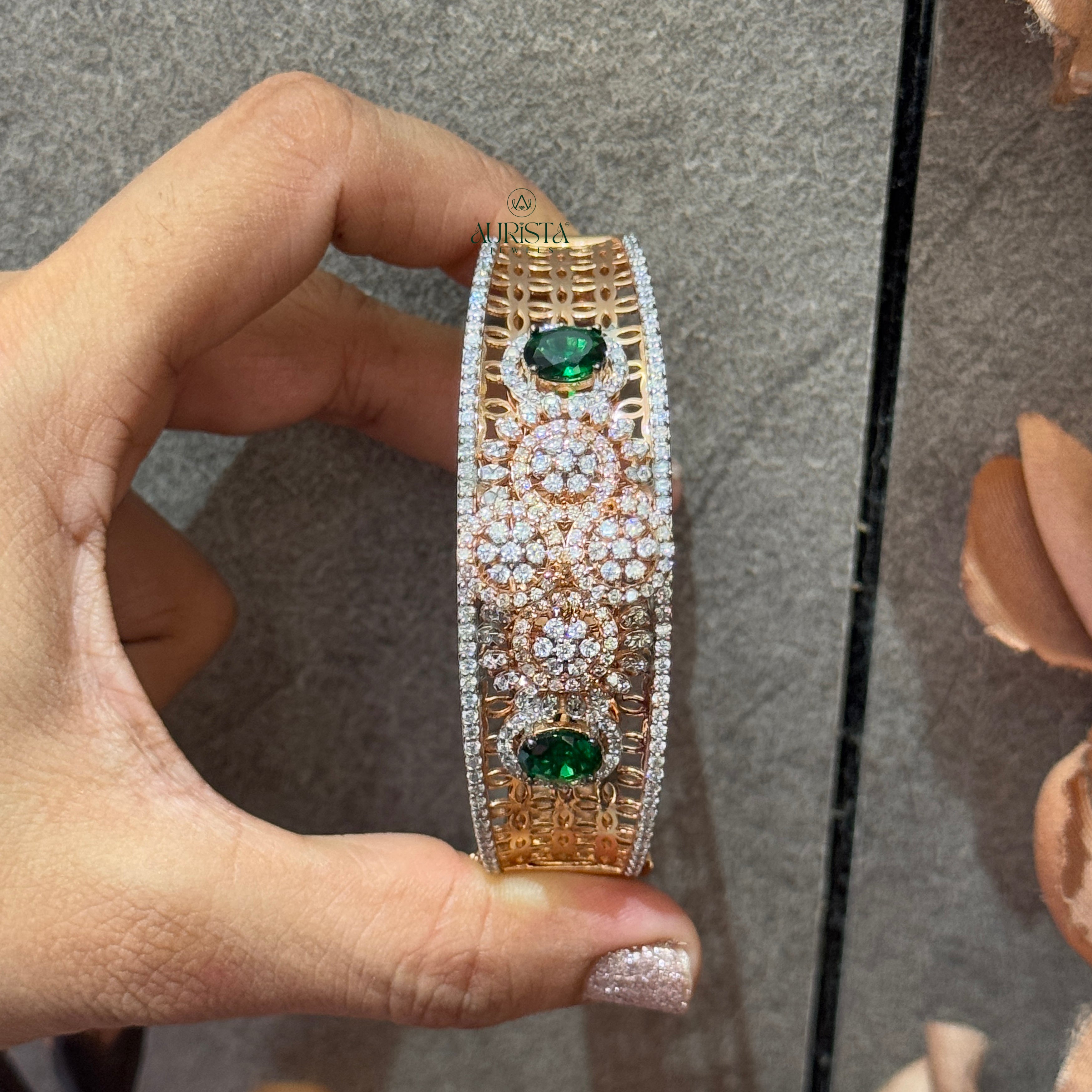 Moissanite Diamond Bracelet with Green stones