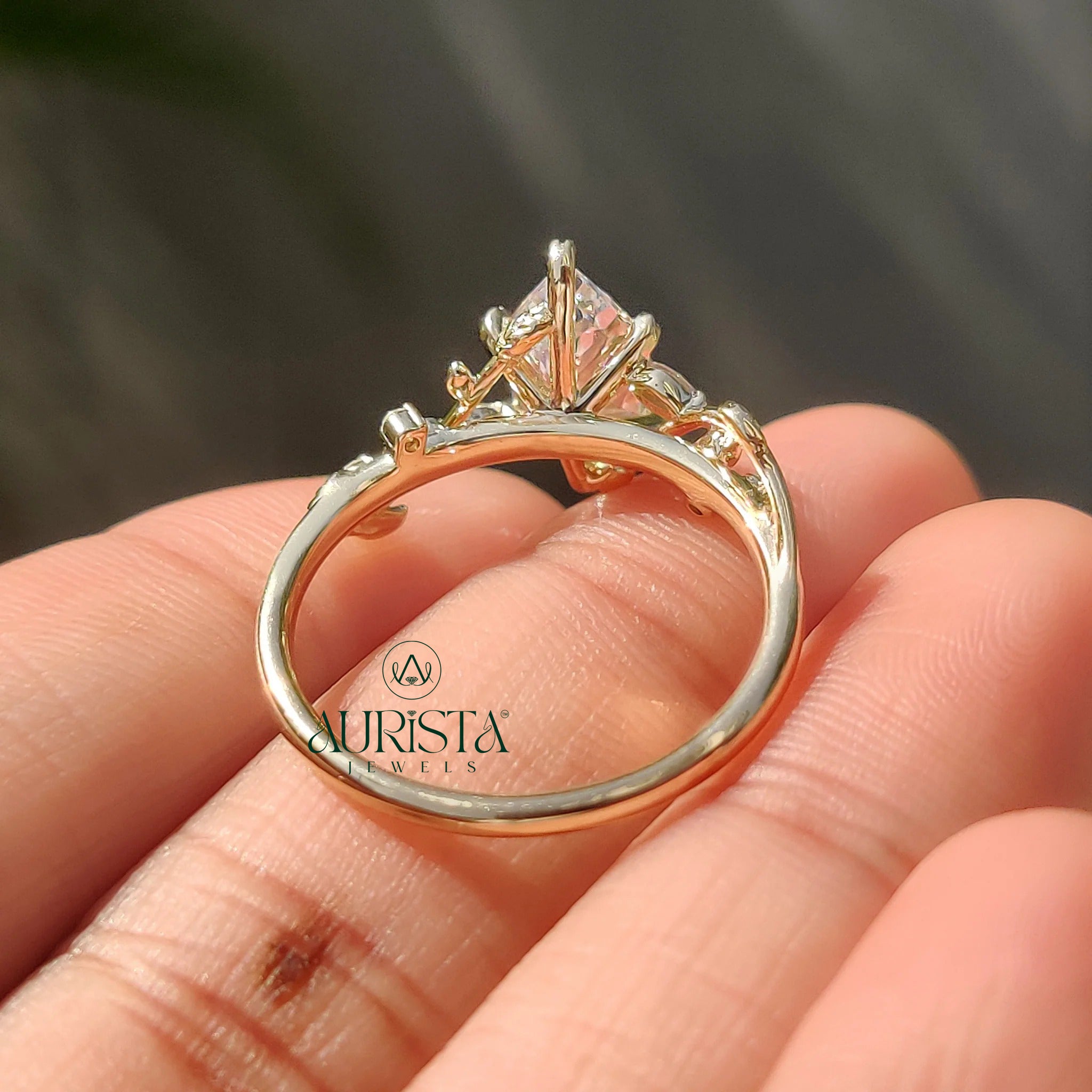 Marquise Cut Diamond Vine Ring with Leaf Accent Twig Band