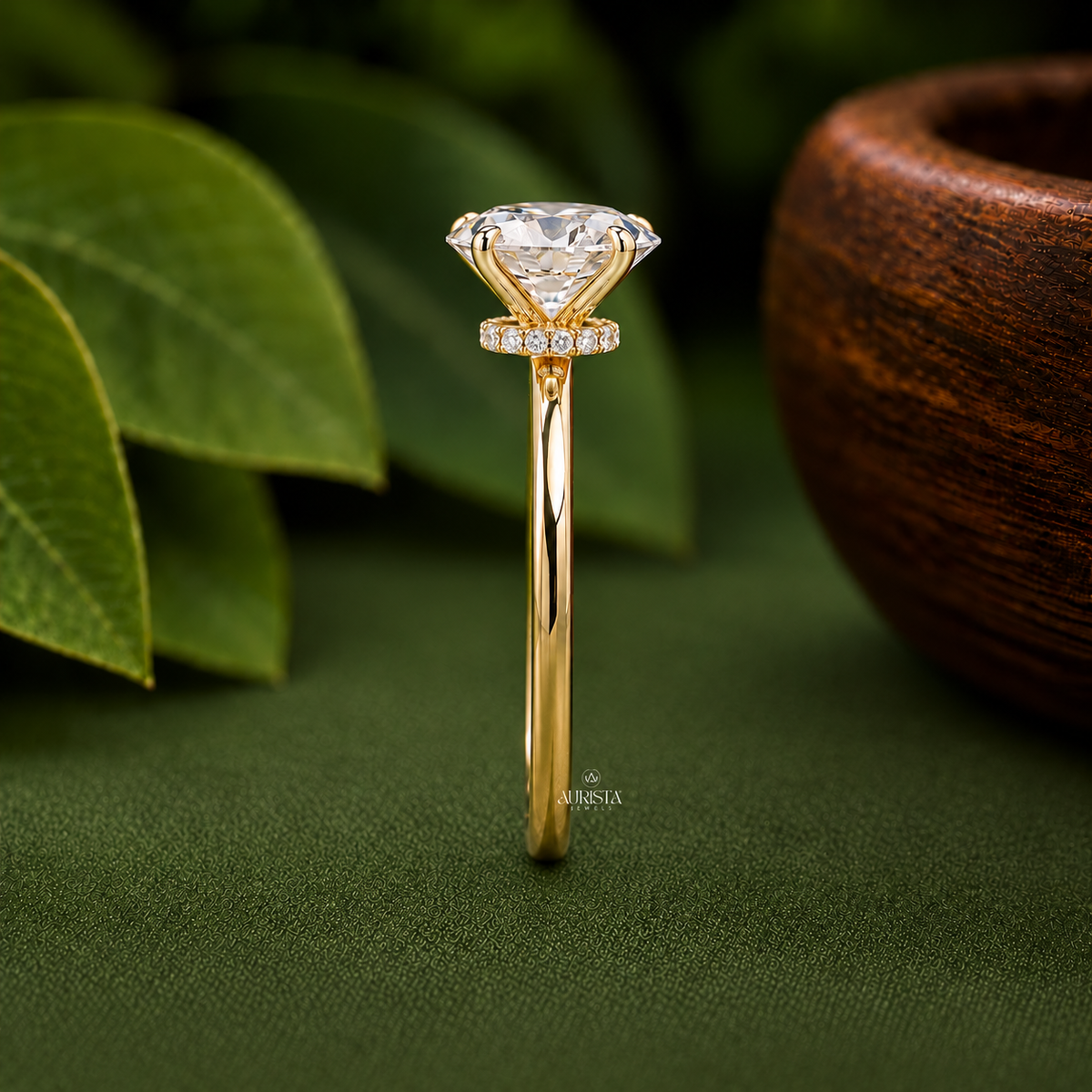 2 CT Oval Lab Grown Diamond Ring, Hidden Halo Engagement Ring, Solitaire Gold Band