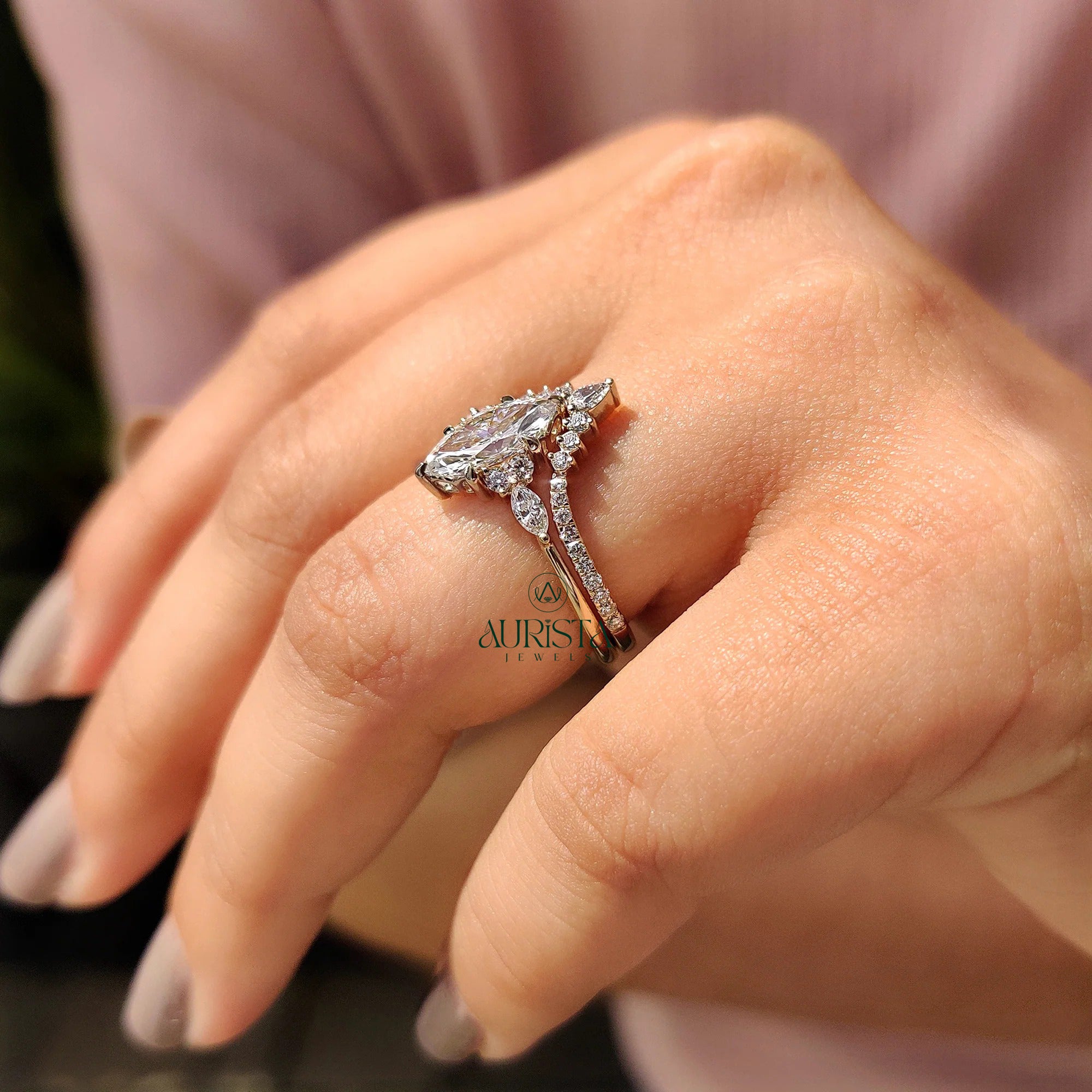 Celestia Marquise Diamond Bridal Set with Royal Pave Sparkle